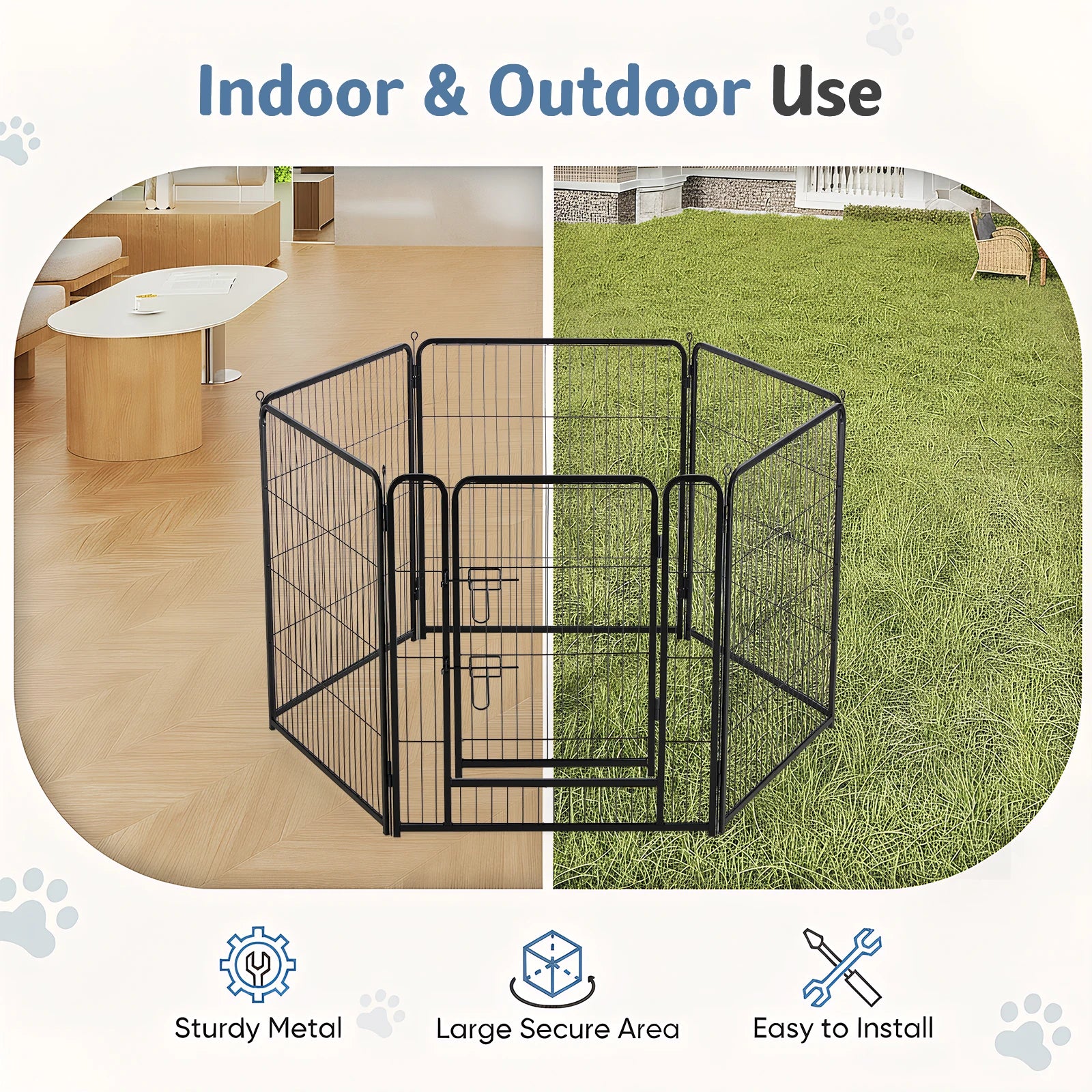 JHK 6 Panel Foldable Metal Dog Playpen