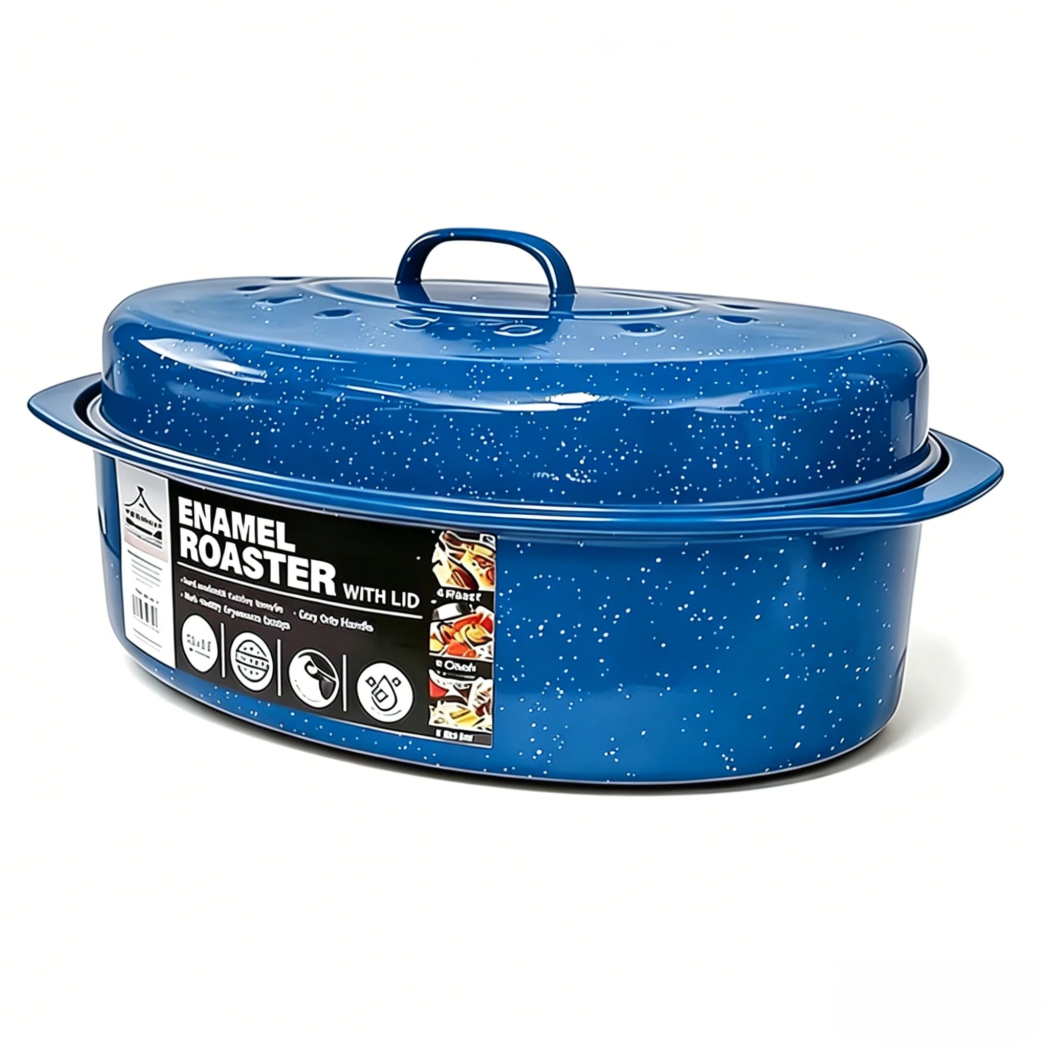 13-Inch Oval Roaster with Lid, Enameled Steel, 7 LB Poultry Capacity, 932°F Heat Resistant, Dishwasher Safe