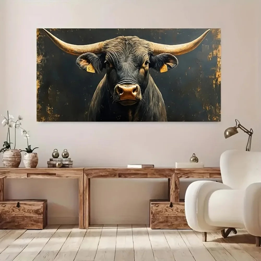 Big Horn Black Bull Canvas Wall Art
