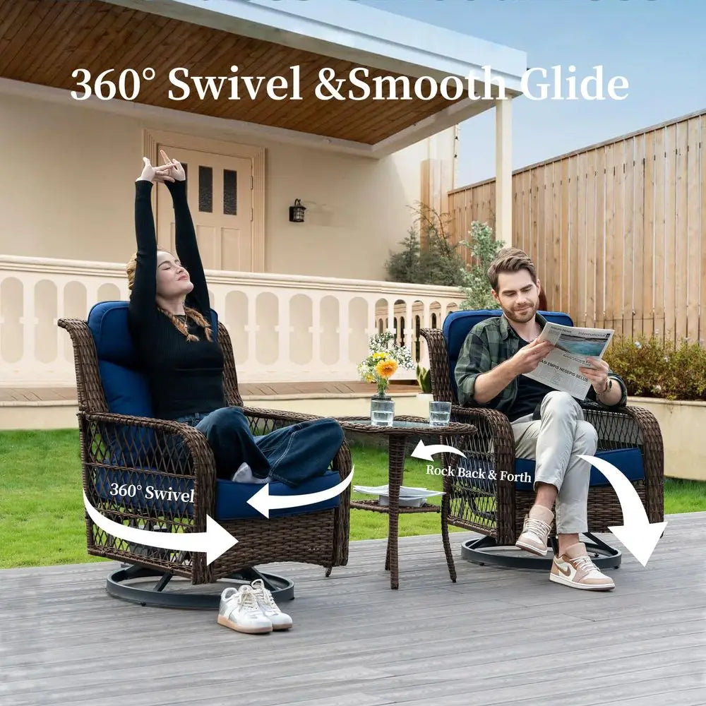 Outdoor Wicker 3-Piece Swivel Rocker Chairs and Table