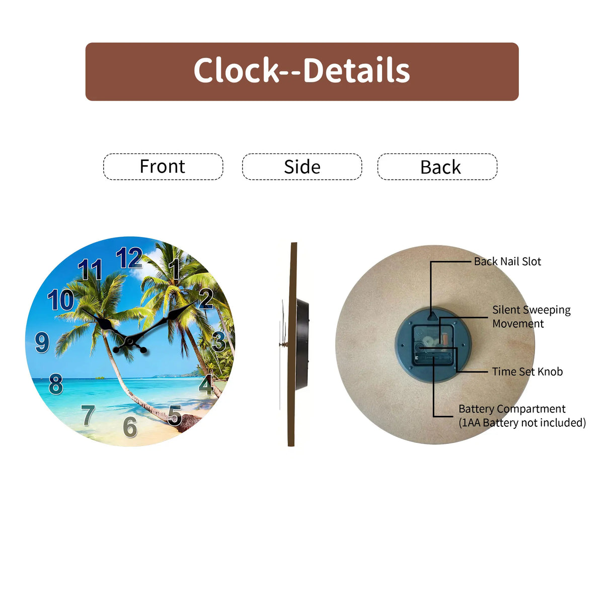 Tropical Blue Sky with Beach and Palm Trees Wall Clock