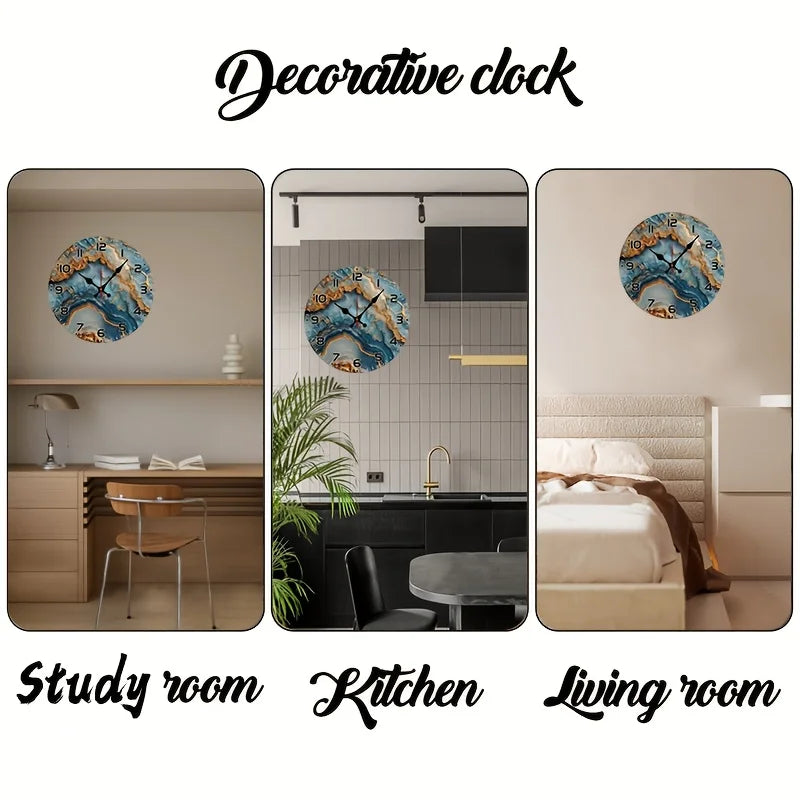 10-Inch Silent Wall Clock with a Marble Backdrop and Wood Veneer
