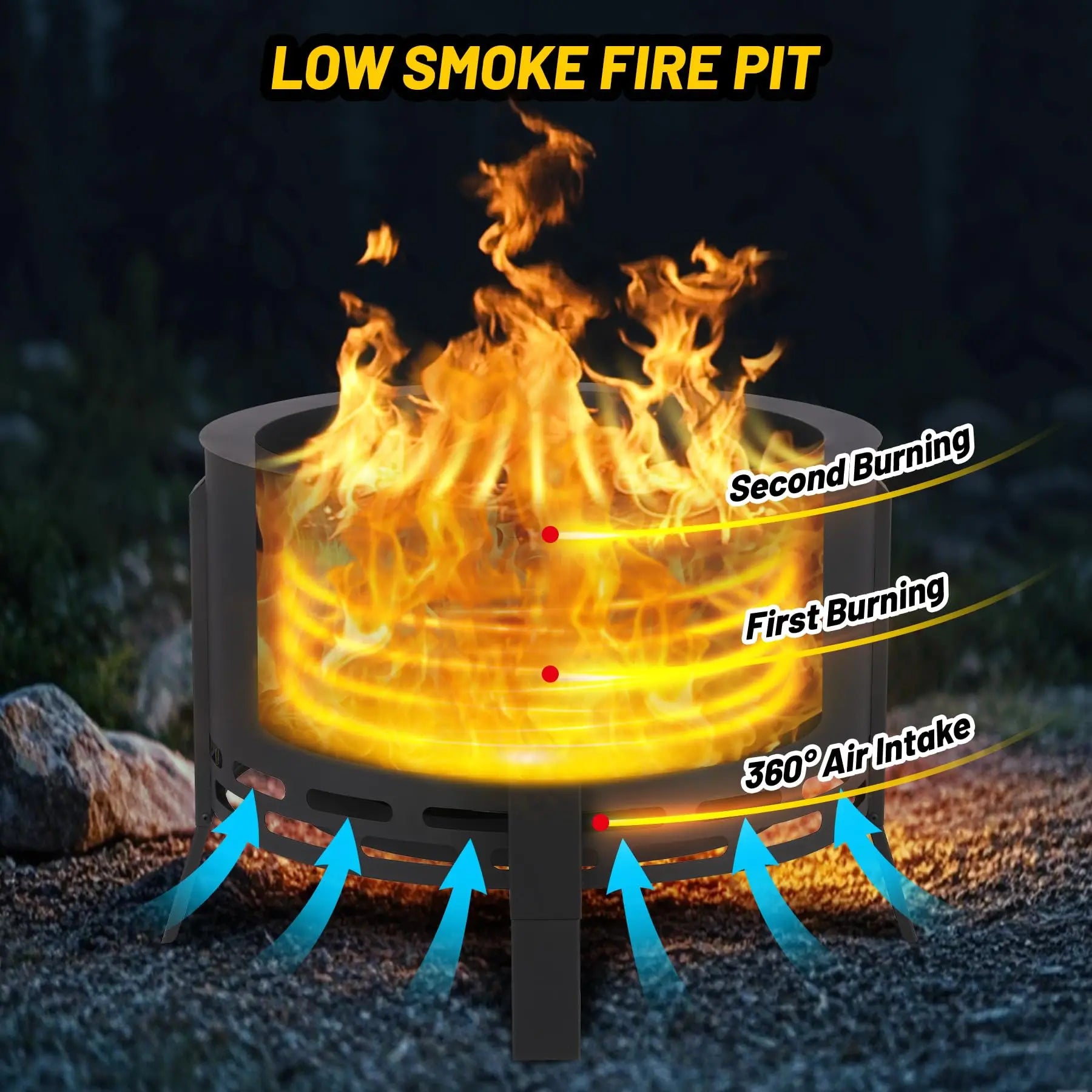 26-Inch Portable Smokeless Fire Pit with Fire Poker