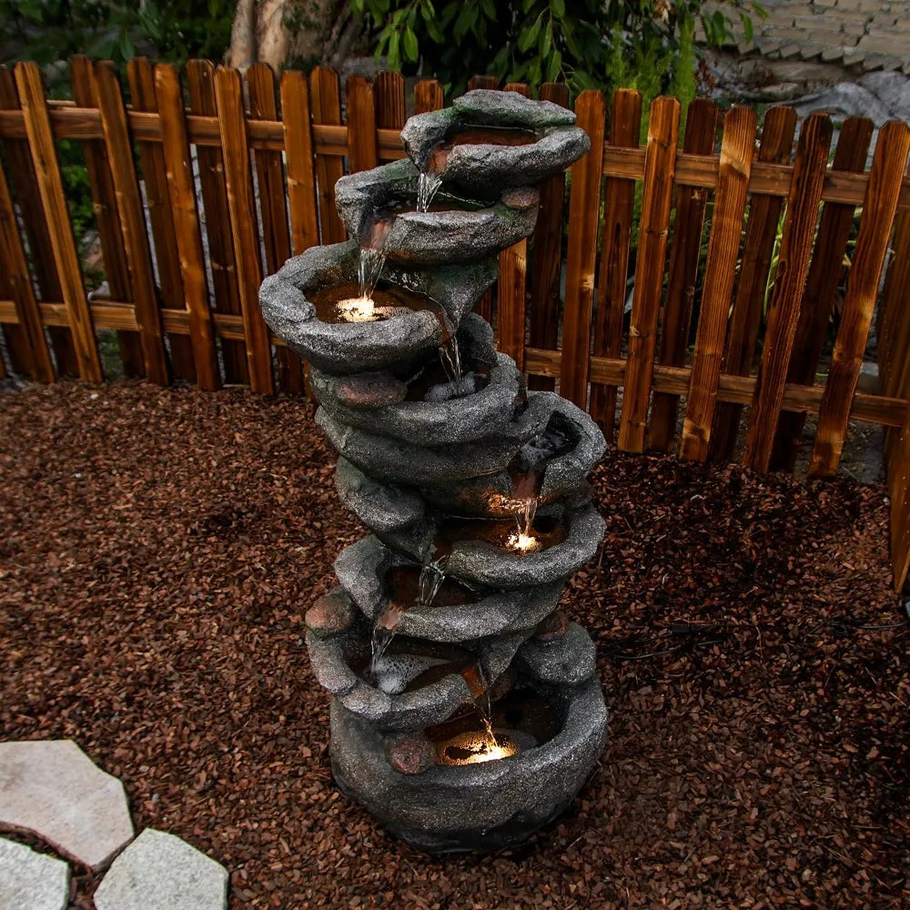 10-Tier Cascading Outdoor Rock Waterfall