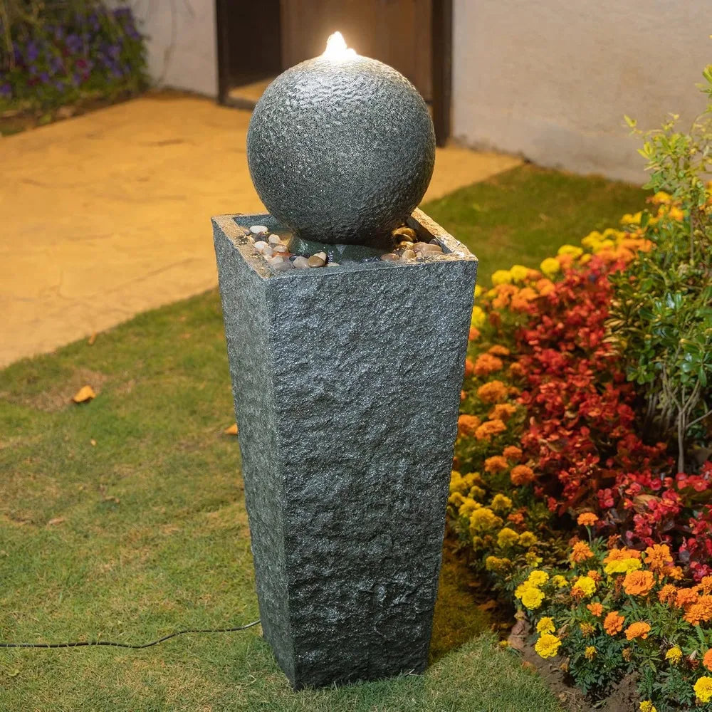 Modern Sphere Outdoor Water Fountain with LED Light