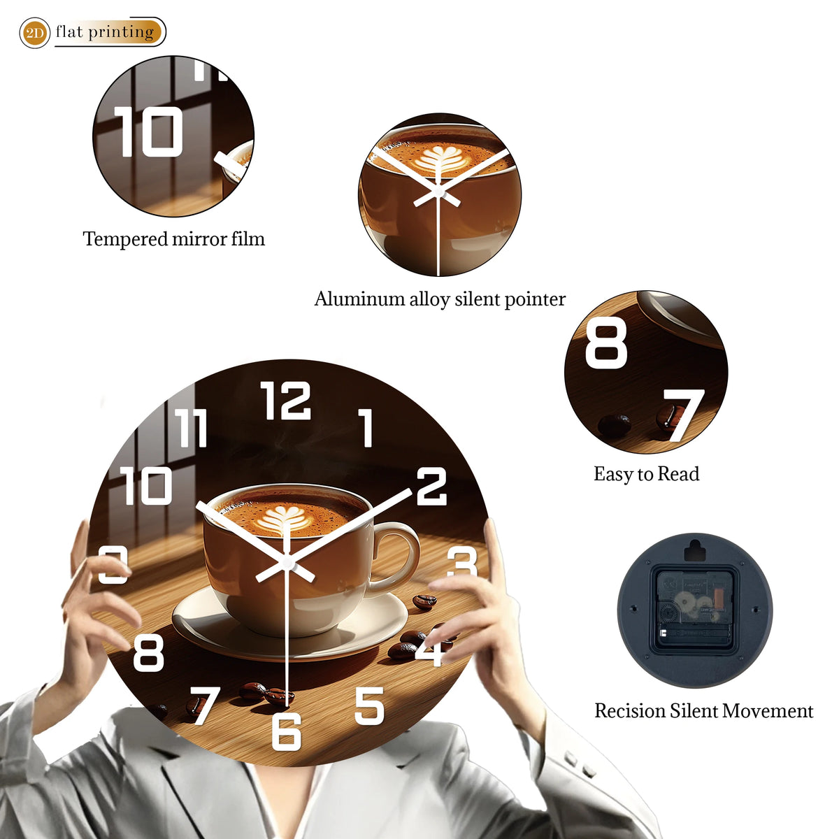 Latte Art Decor Coffee Cup Design Wall Clock