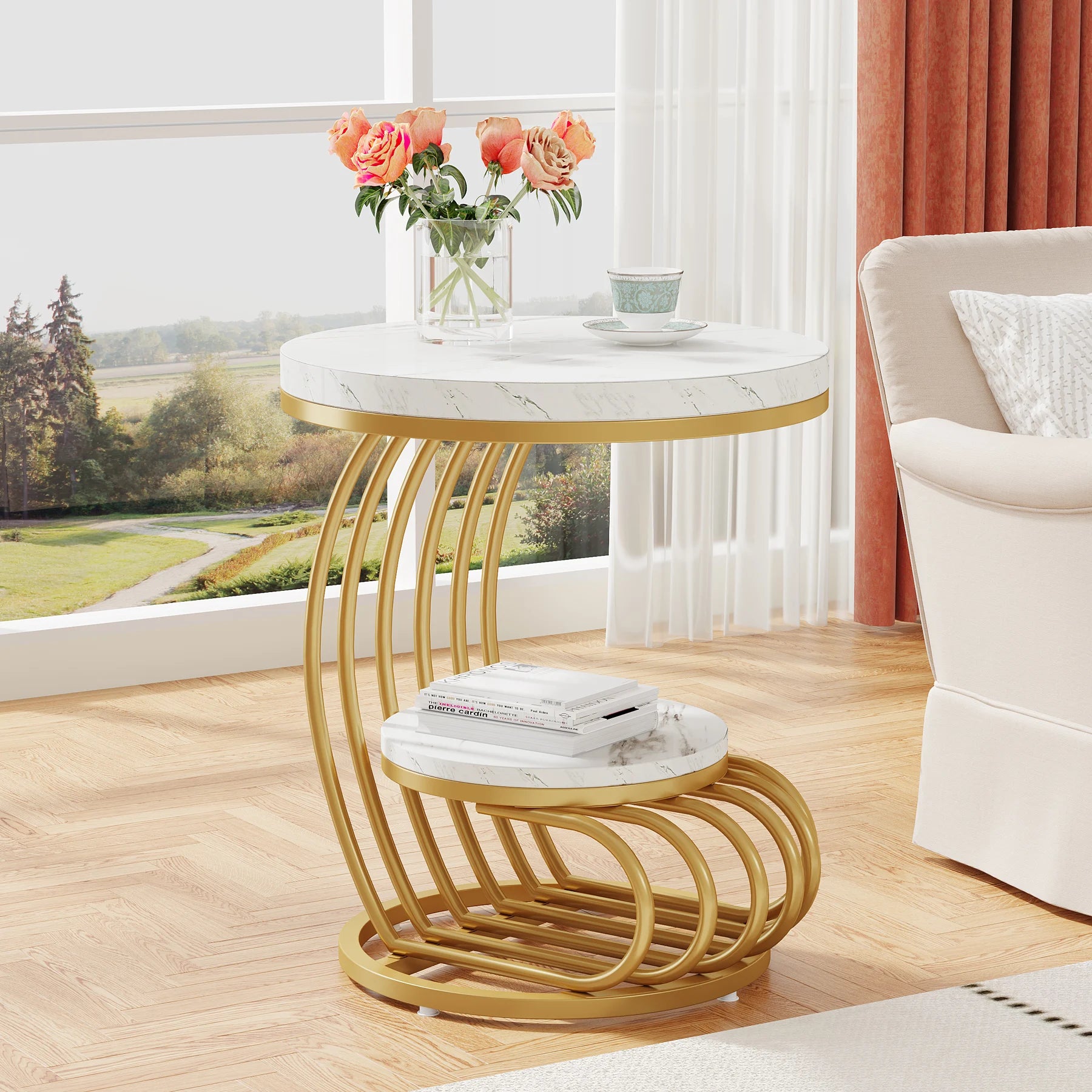 Tribesigns Round End Table with 2-Tiers