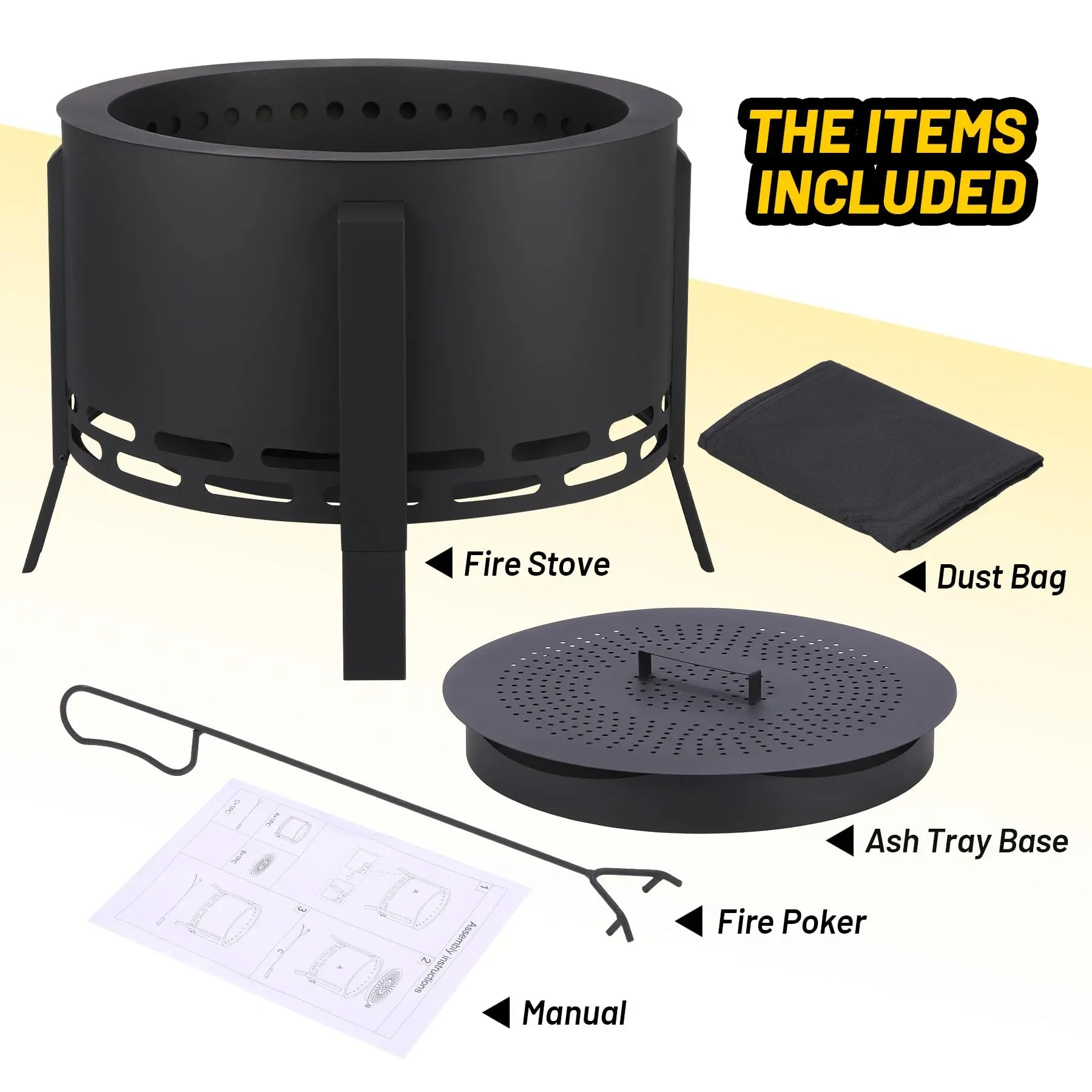 26-Inch Portable Smokeless Fire Pit with Fire Poker
