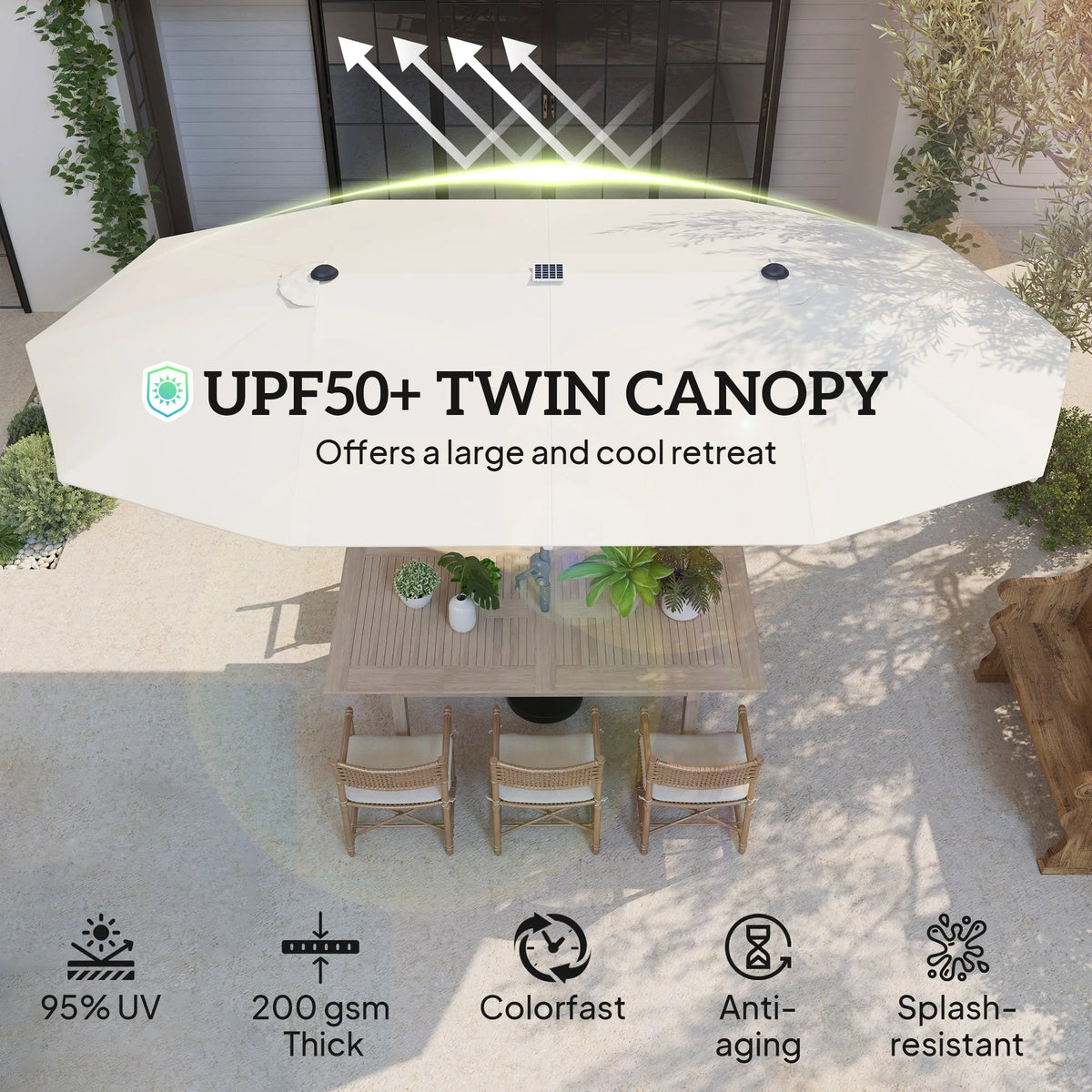 15 Foot Patio Umbrella with Solar Lights