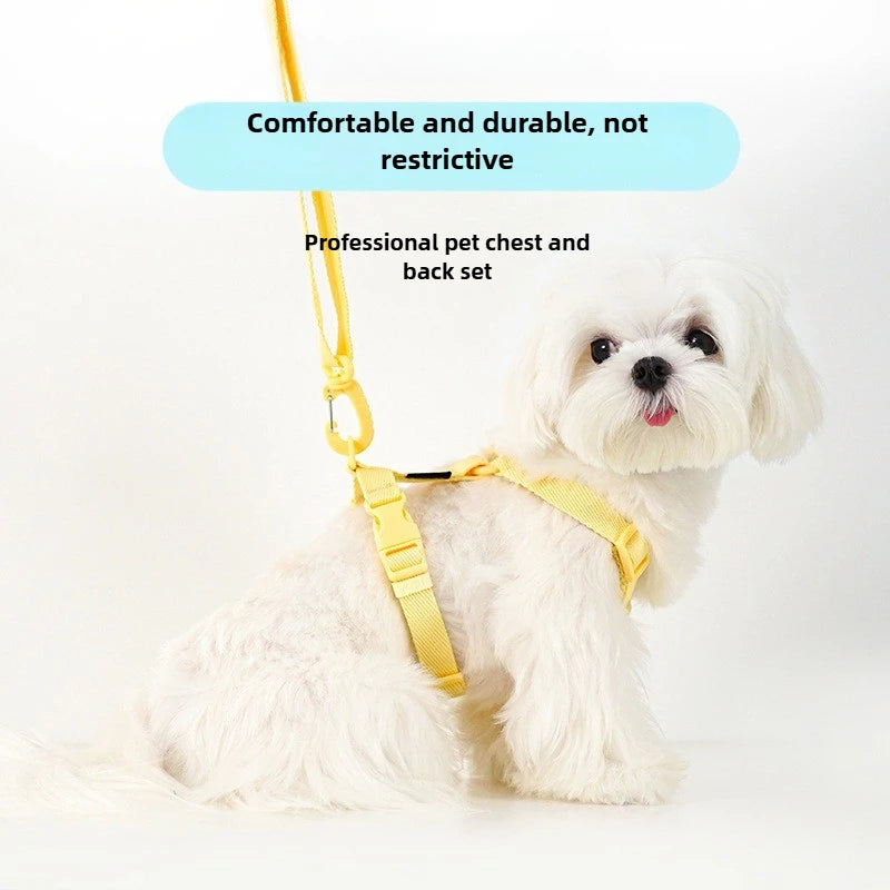 Adjustable Puppy Harness Set Reflective Dog Collar and Leash for Small Dogs Macaron Color Cat Safe Walking Gear Dog Accessories
