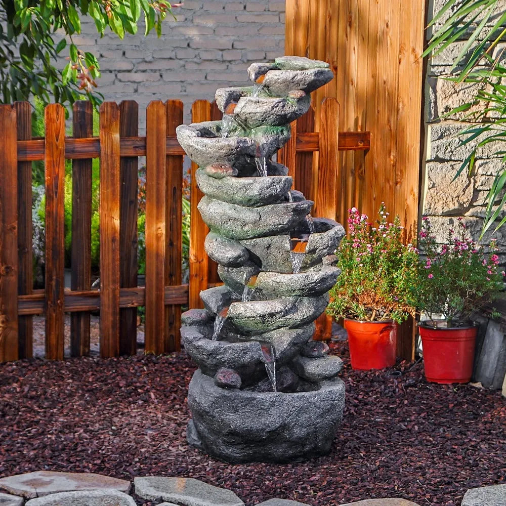 10-Tier Cascading Outdoor Rock Waterfall