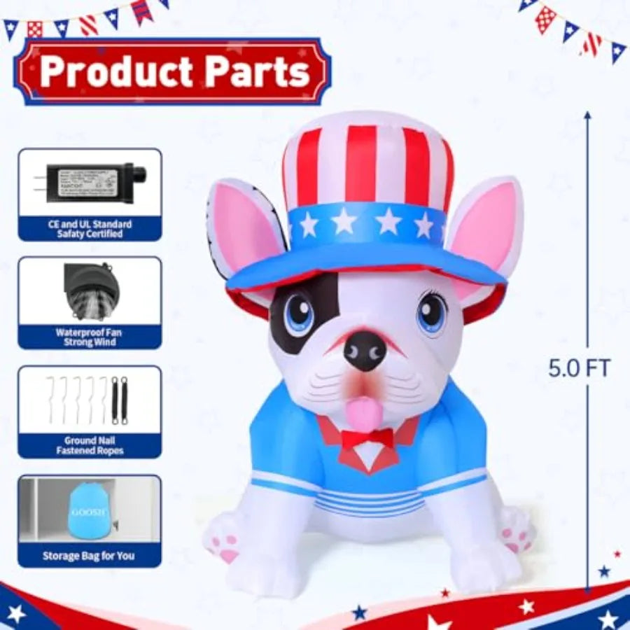 5 Foot Outdoor Patriotic Puppy Dog Inflatable Decoration