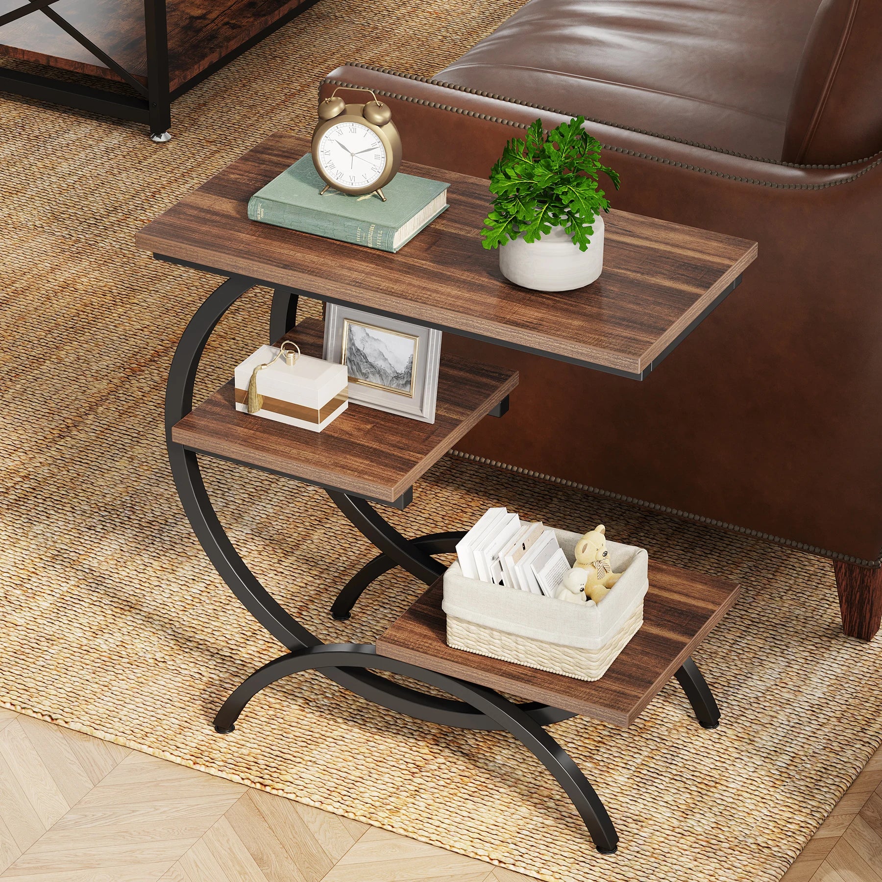 Tribesigns C-Shaped End Table with 3-Tiers