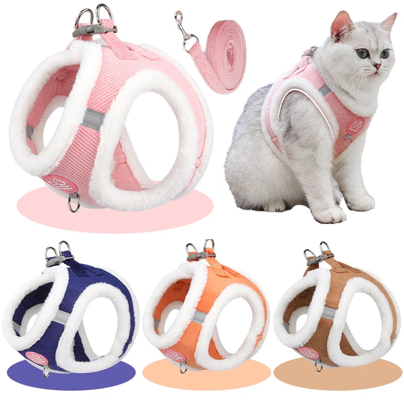 Warm Fur Pet Harness with Leash