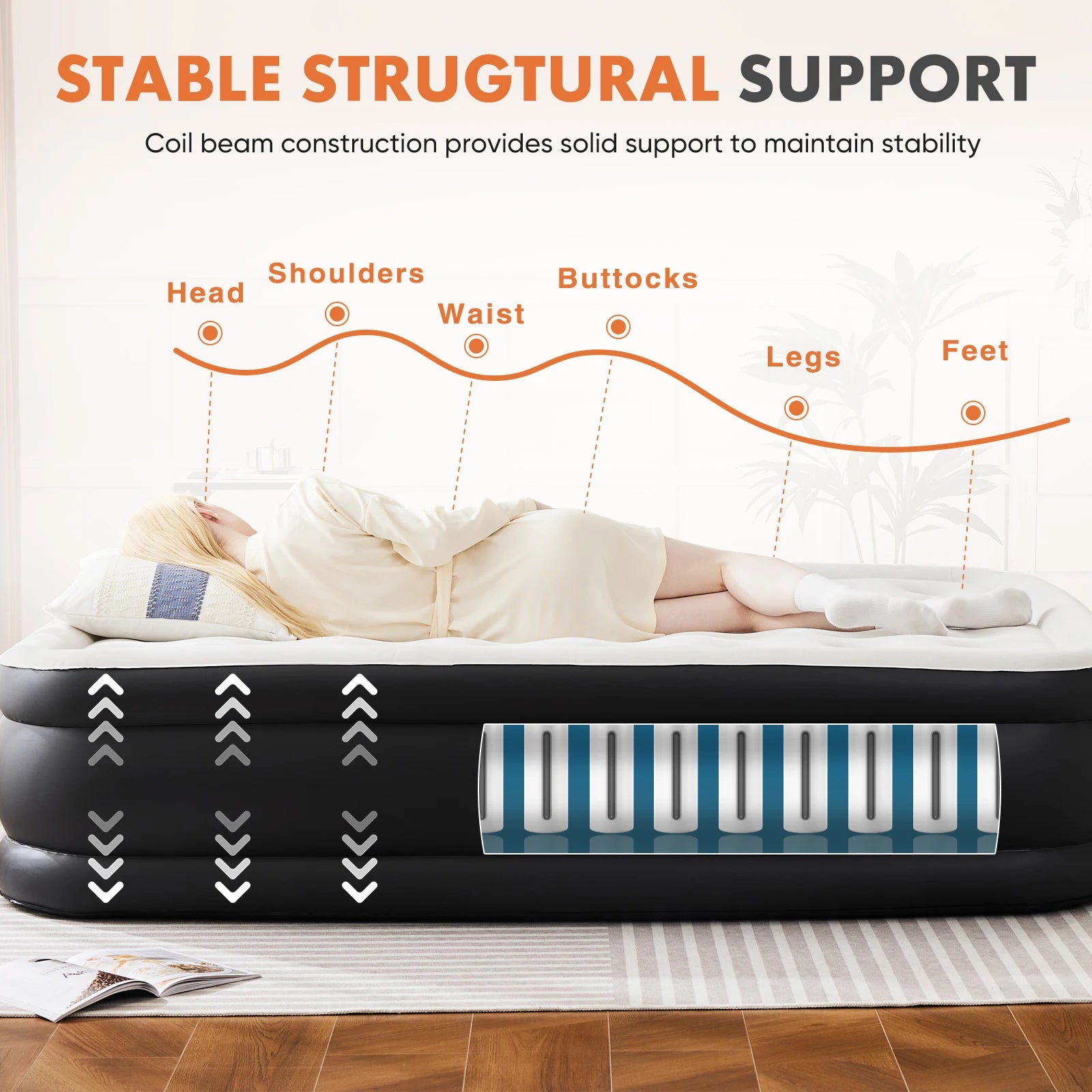 JHK Blow Up Double Height Air Mattress