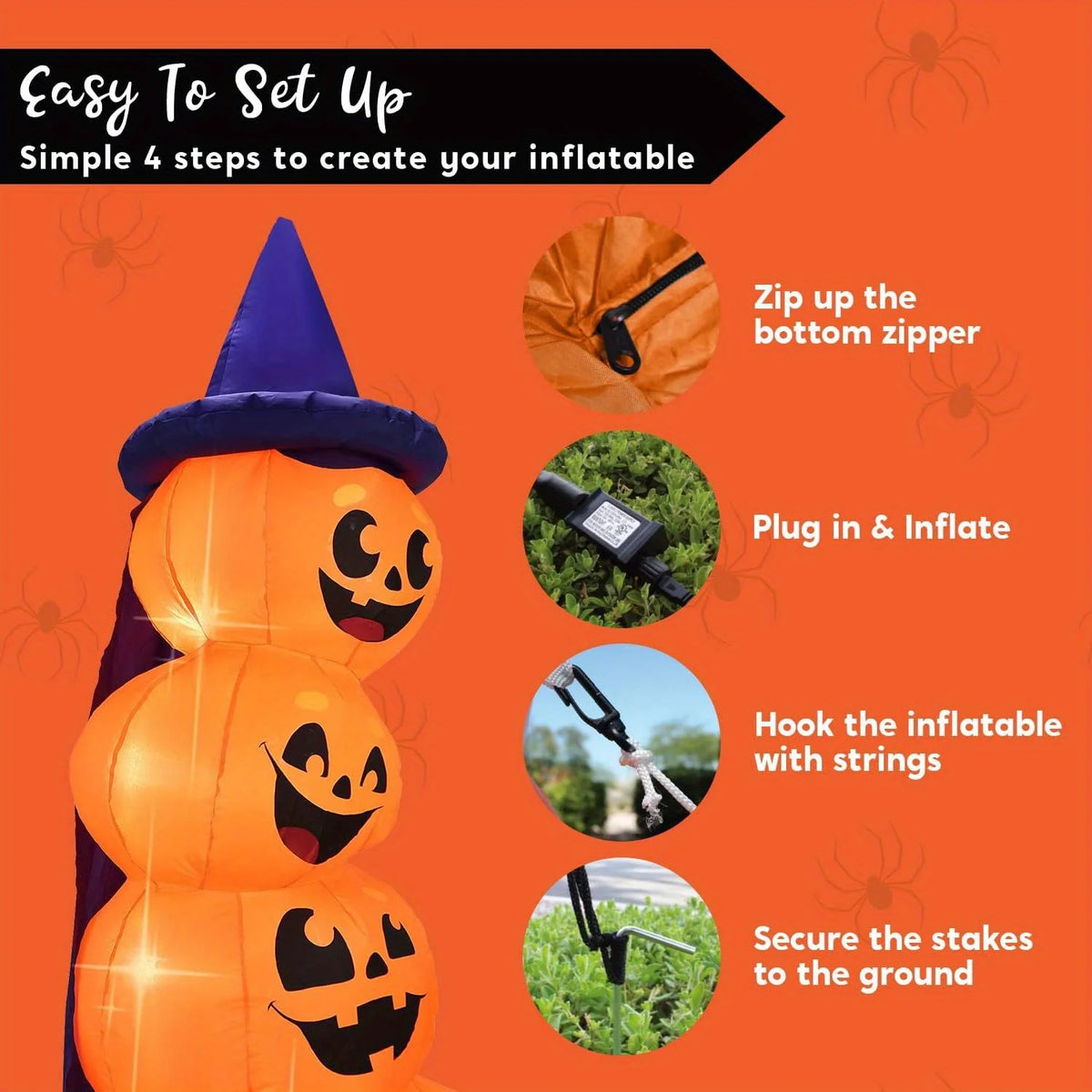6 Foot Halloween Stacked Pumpkin with Witch Hat Inflatable