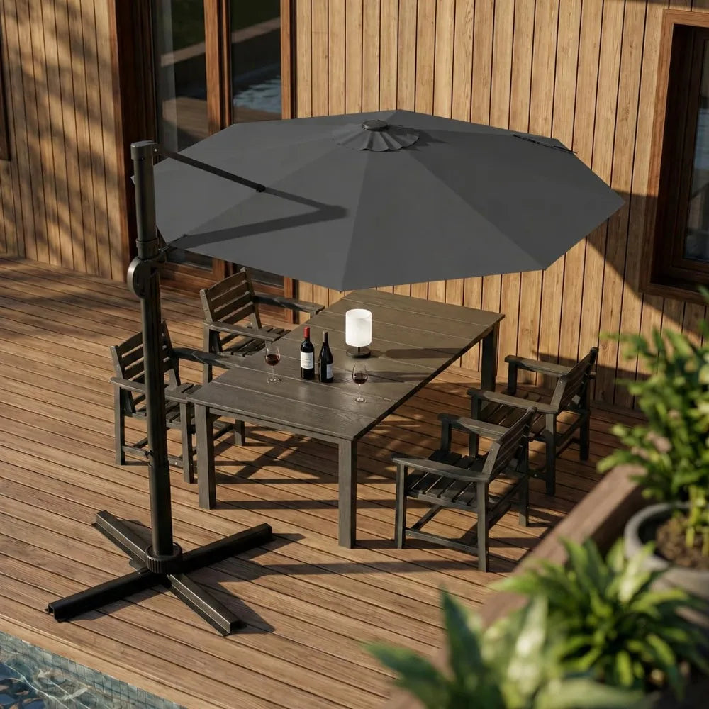 11 Foot Cantilever Offset Patio Umbrella with Base Included