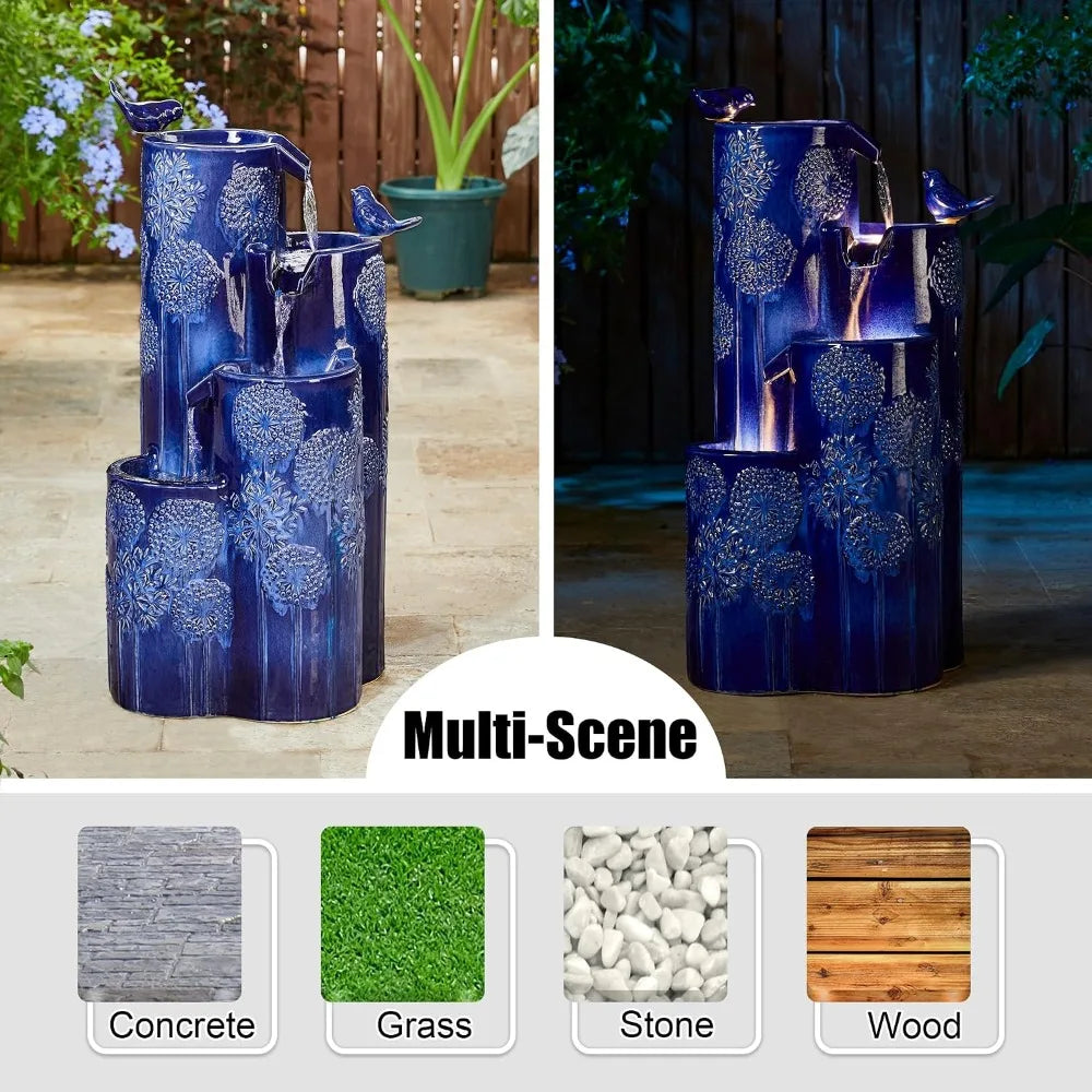 32 Inch Outdoor 4-Tier Water Fountain with LED Lights and Pump
