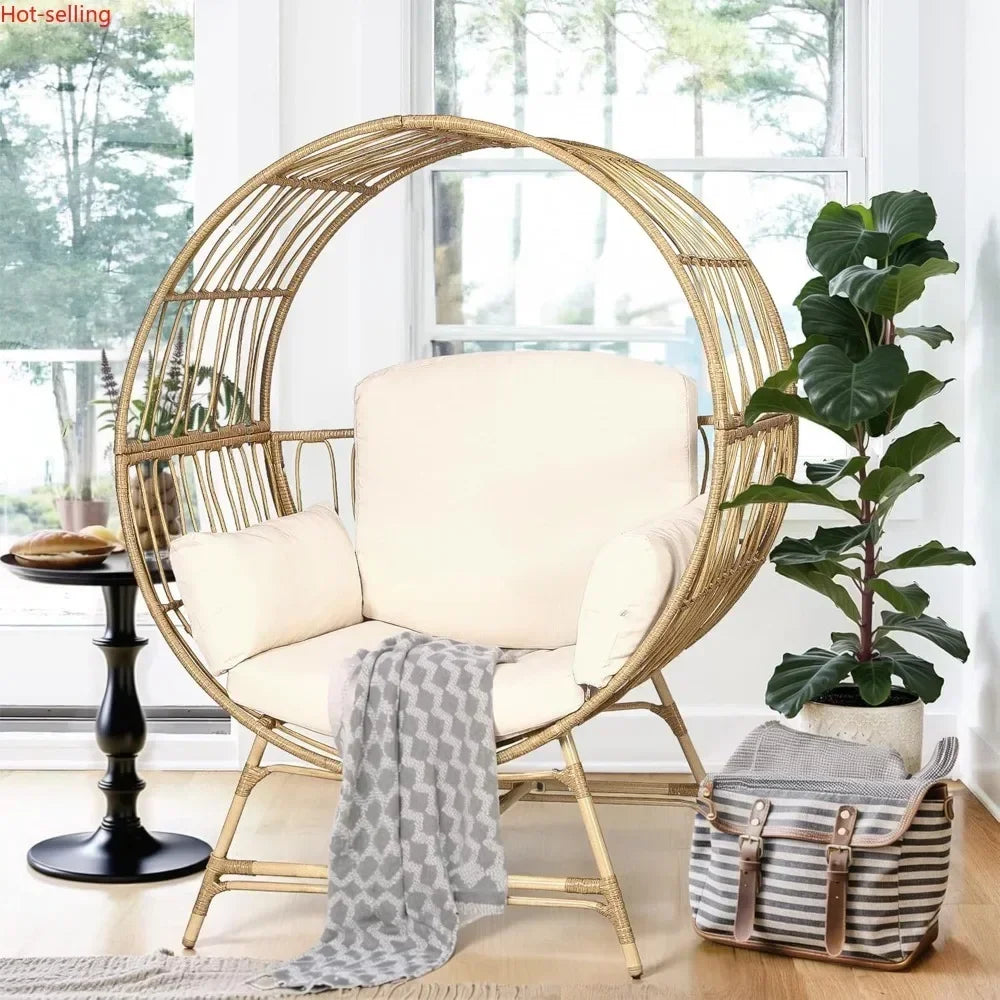 Oversized Rattan Egg Chair with Thick Cushions