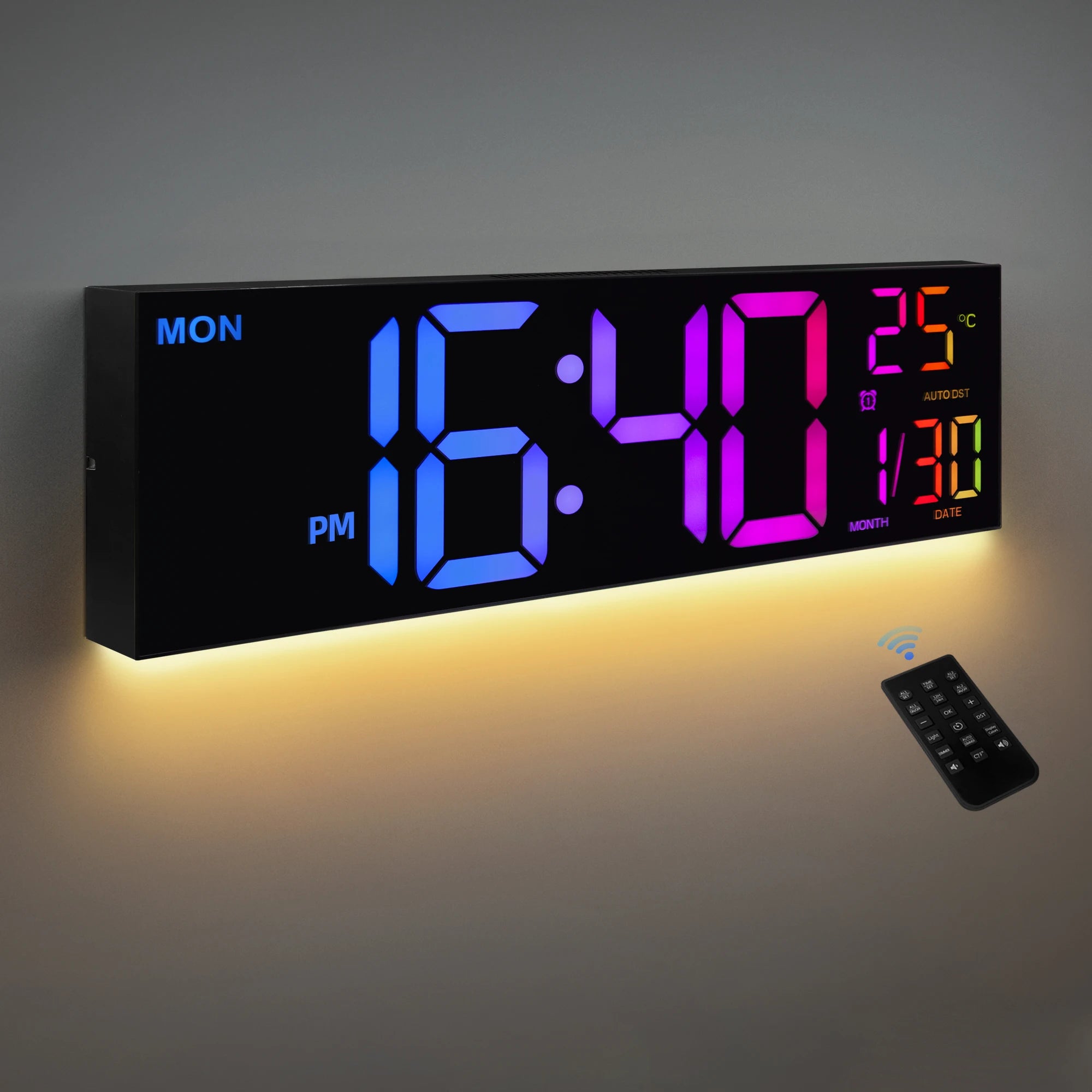 Large Digital Wall Clock, LED Display with Remote