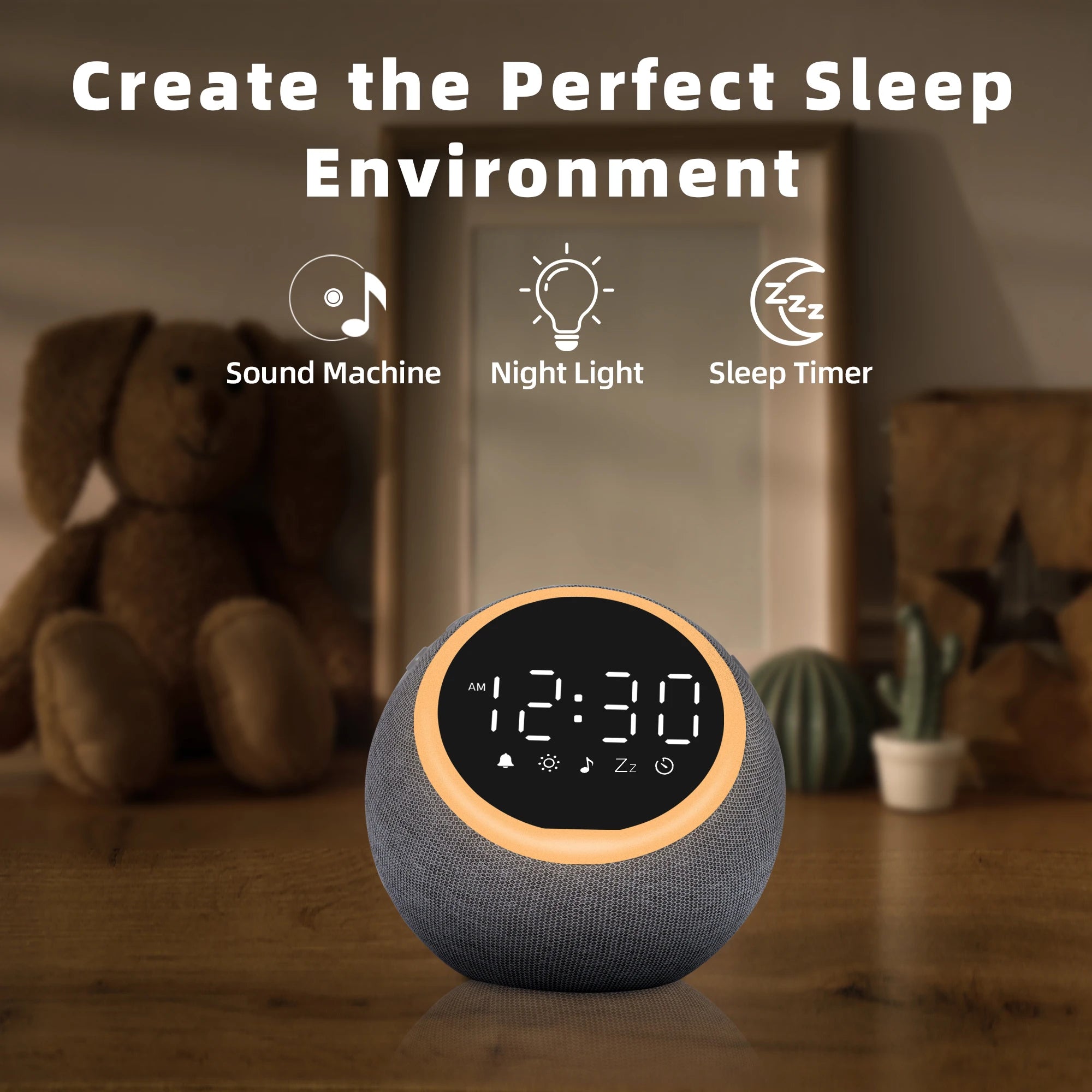 White Noise Alarm Clock with Night Light and Sleep Timer