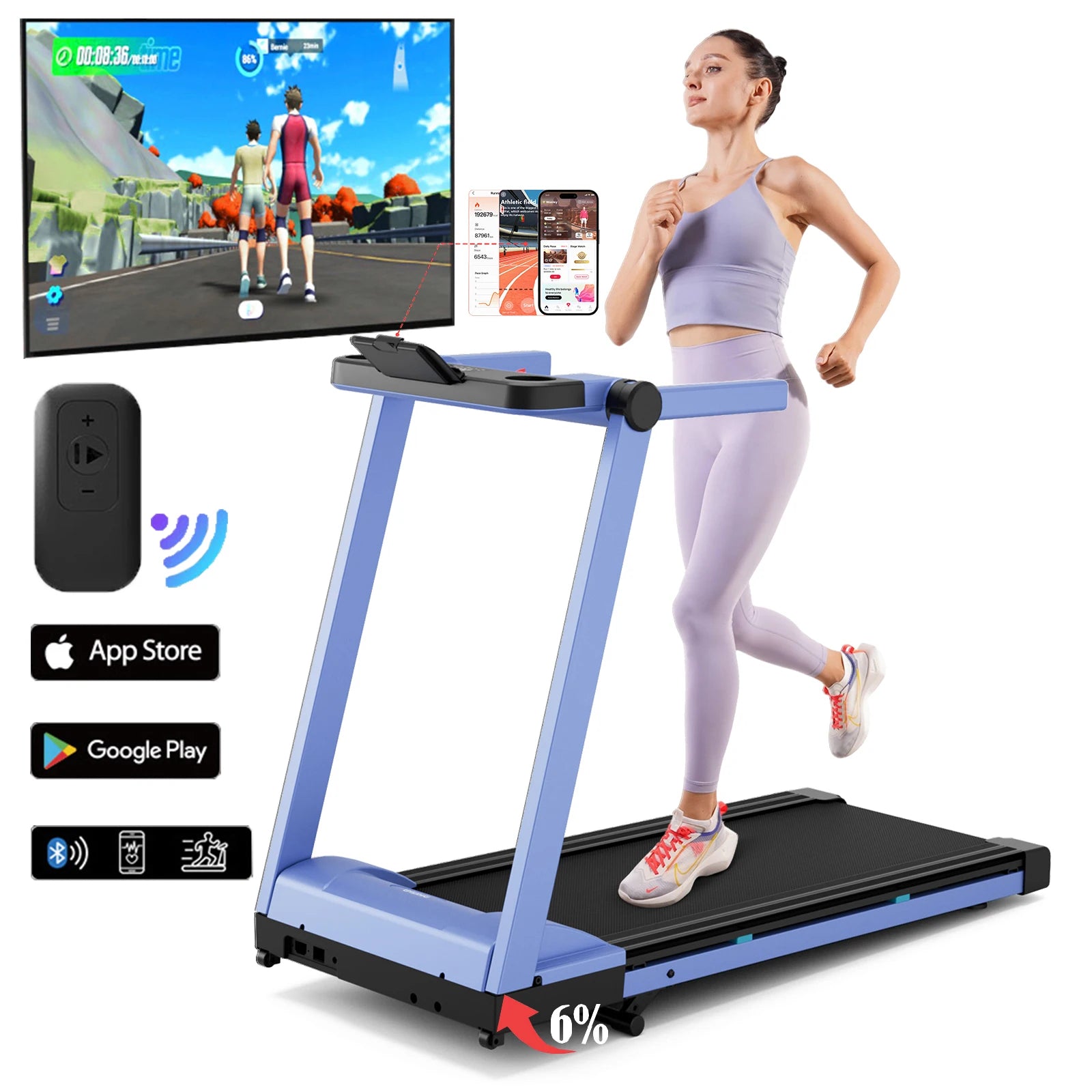 Foldable Incline Home Treadmill Walking Pad with Touch Screen