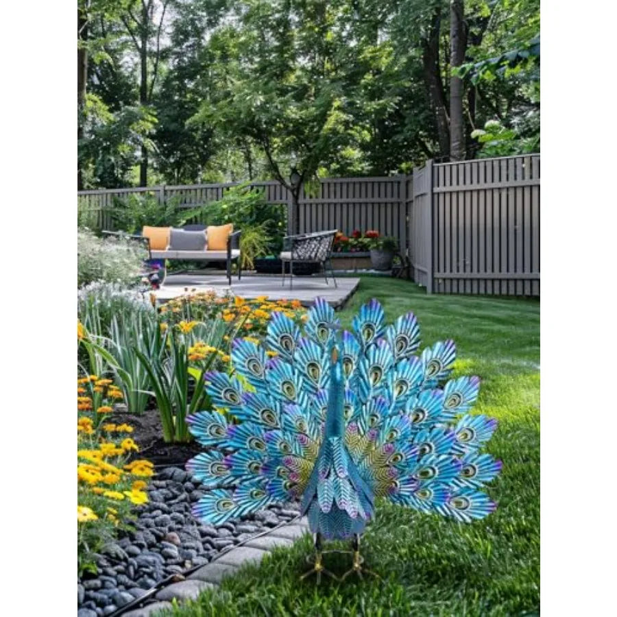 Vibrant Garden Metal Peacock Outdoor Statue