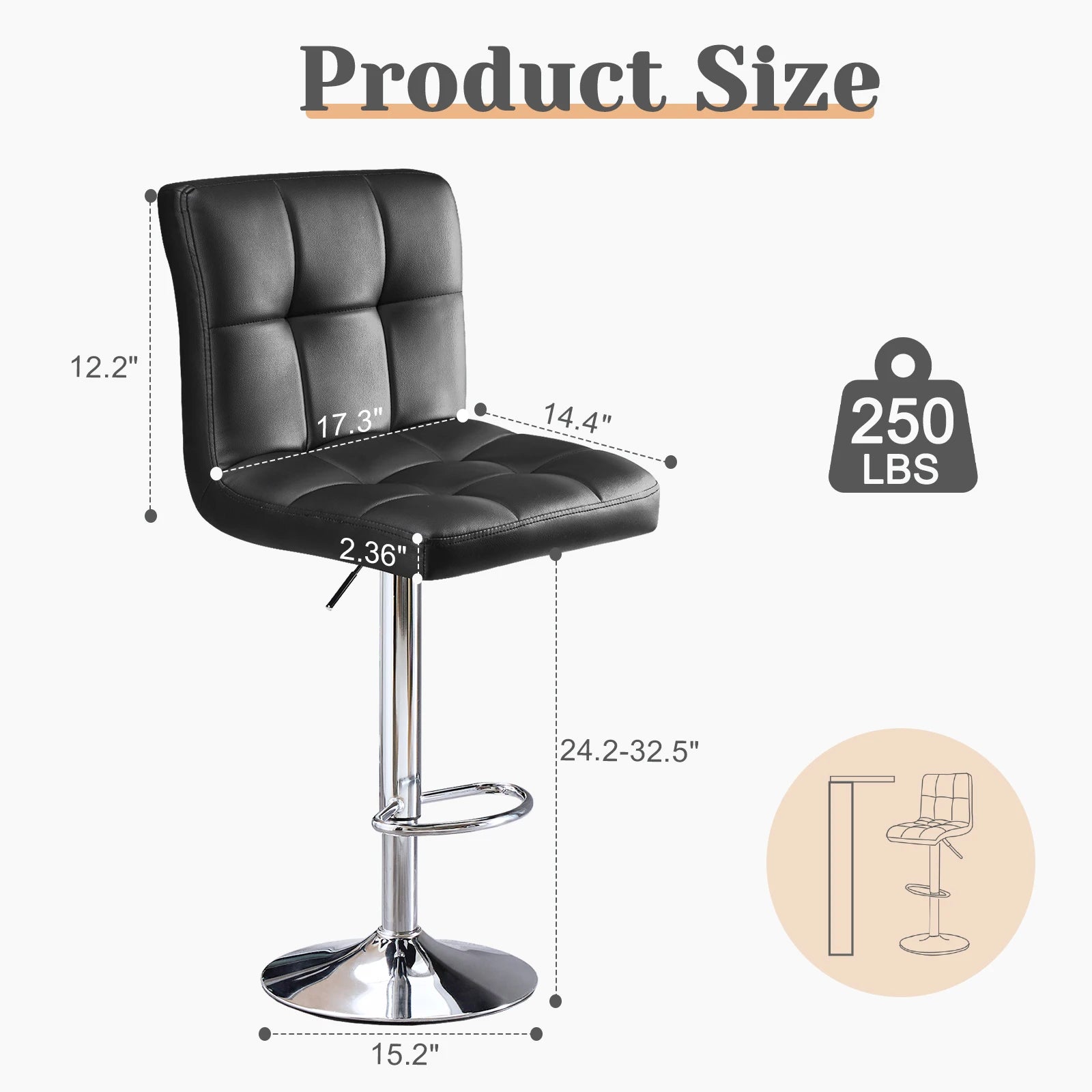 JHK PU Counter Height Leather Bar Stools Set of 2