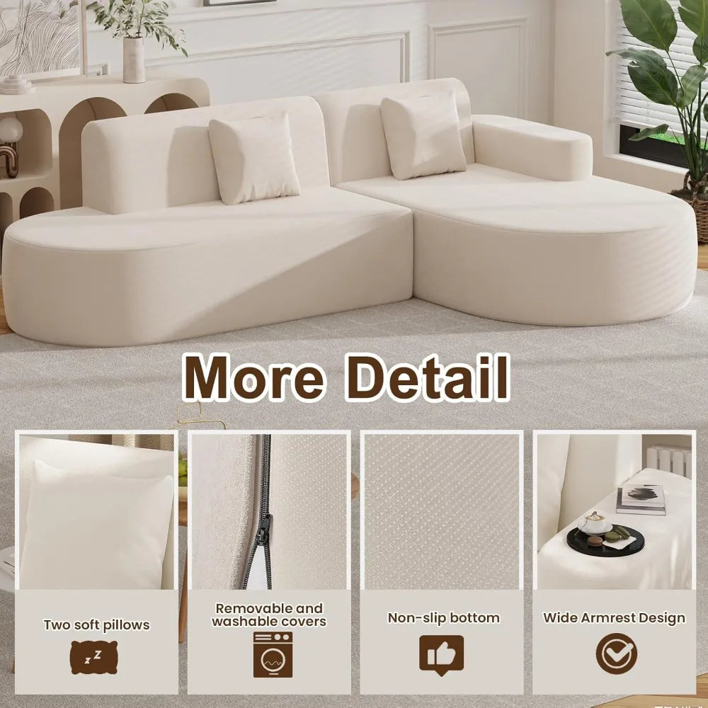 93 Inch Modern Curved L-Shaped Sofa Couch in Chenille or Corduroy