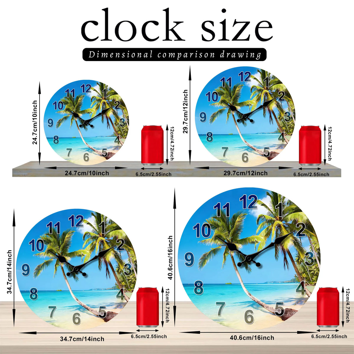 Tropical Blue Sky with Beach and Palm Trees Wall Clock