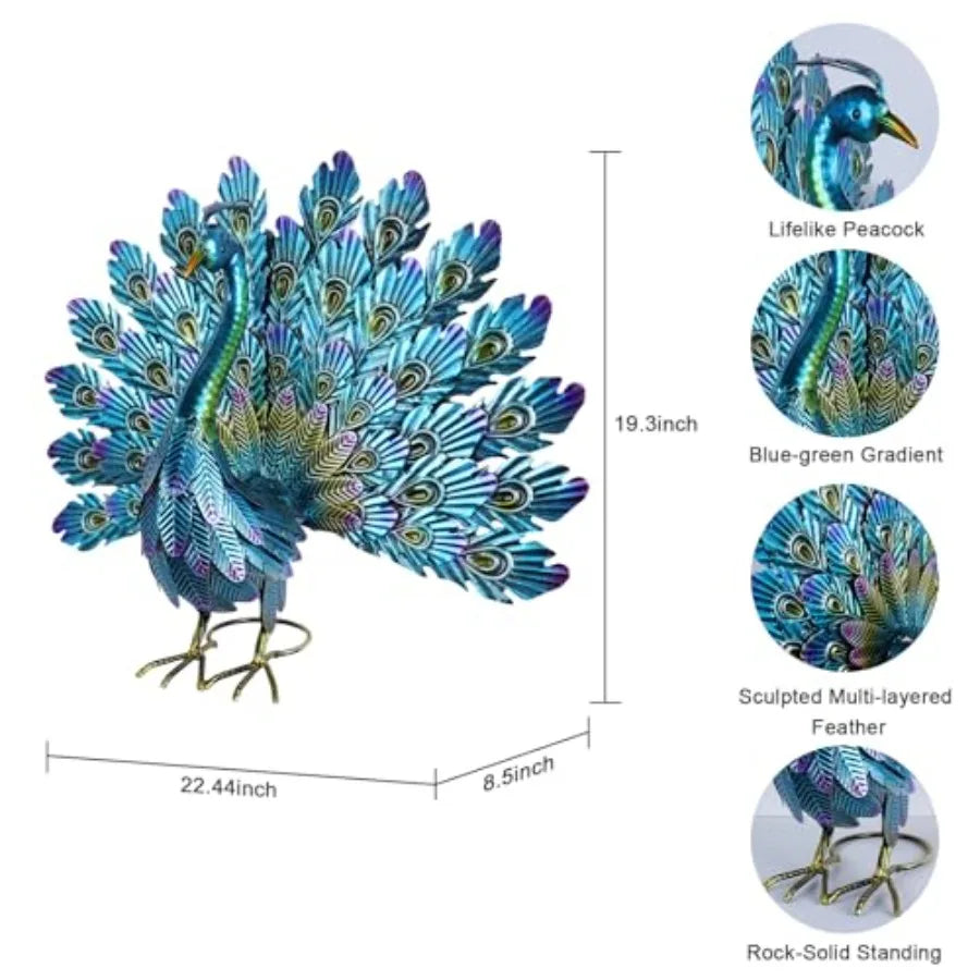 Vibrant Garden Metal Peacock Outdoor Statue