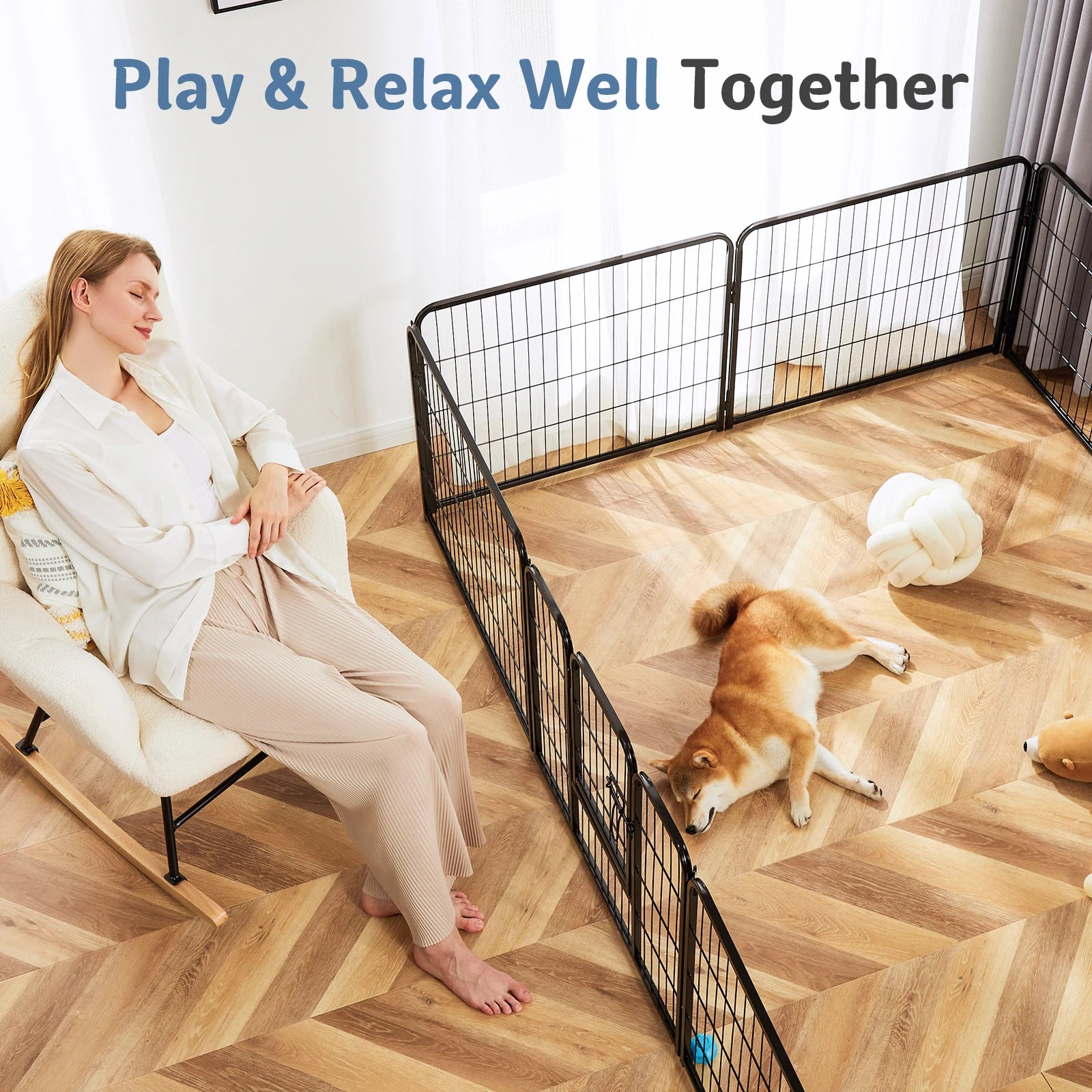 JHK 8 Panel Foldable Metal Dog Playpen