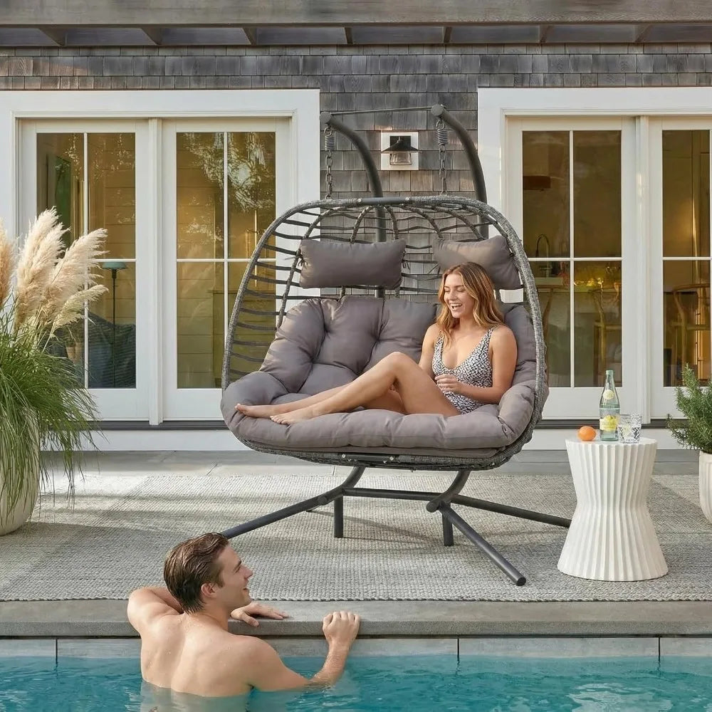 Outdoor Double Egg Swing Chair with Stand