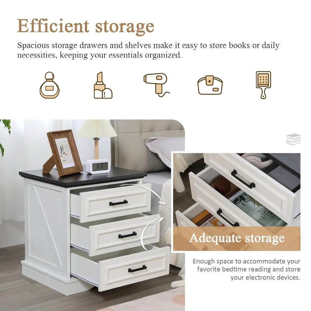 Set of 2 Farmhouse Night Stands with Charging Station