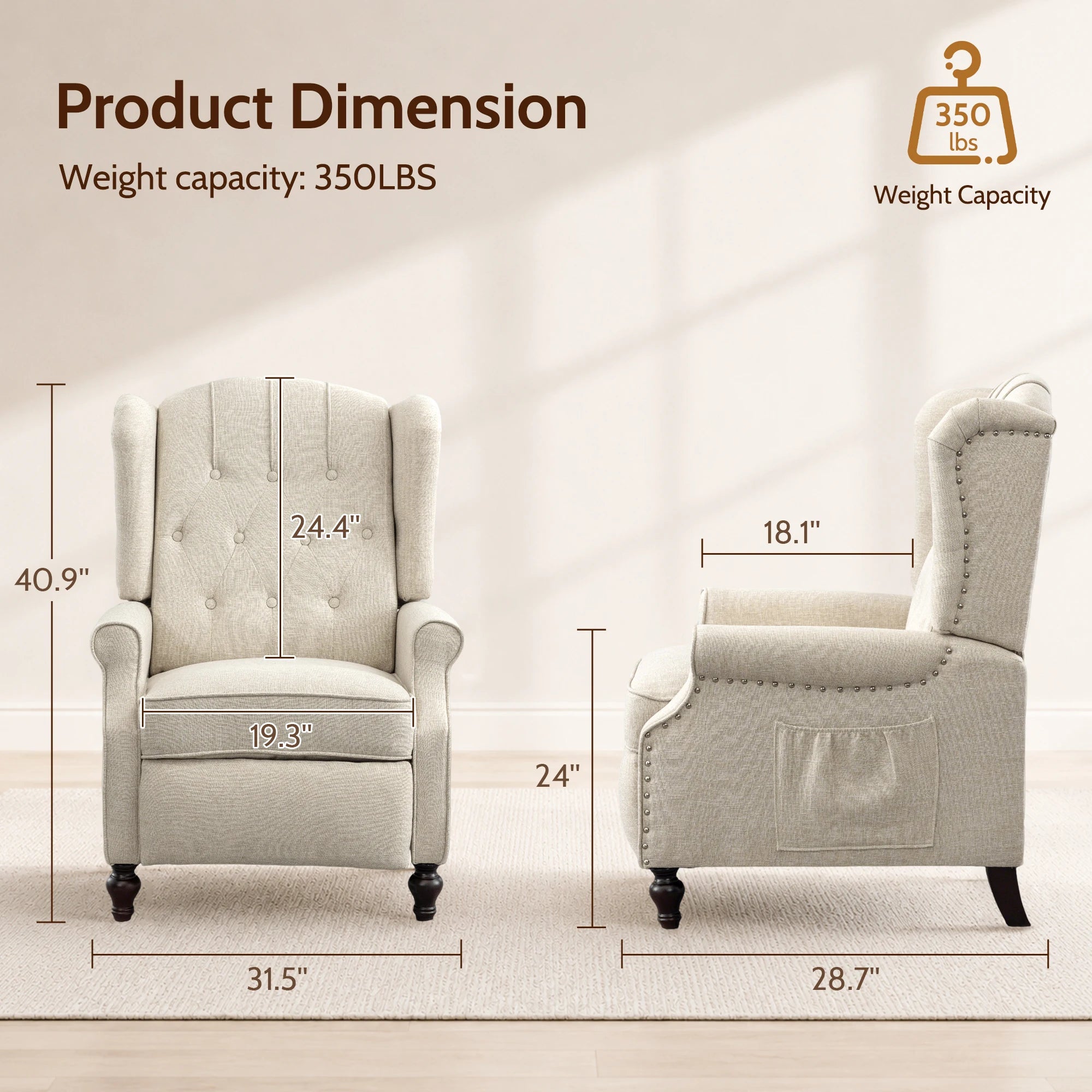 TCGBKAF Mid-Century Wingback Recliner with Massage & Heat