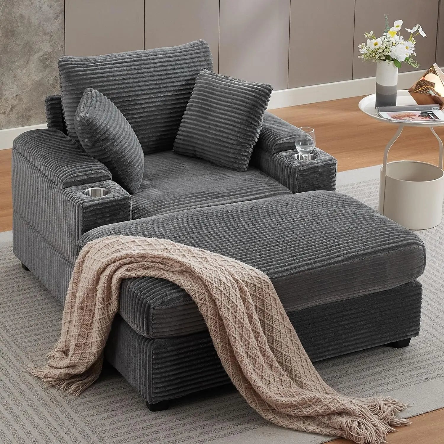 42.12" Oversized Indoor Chaise Lounge Chair with Ottoman