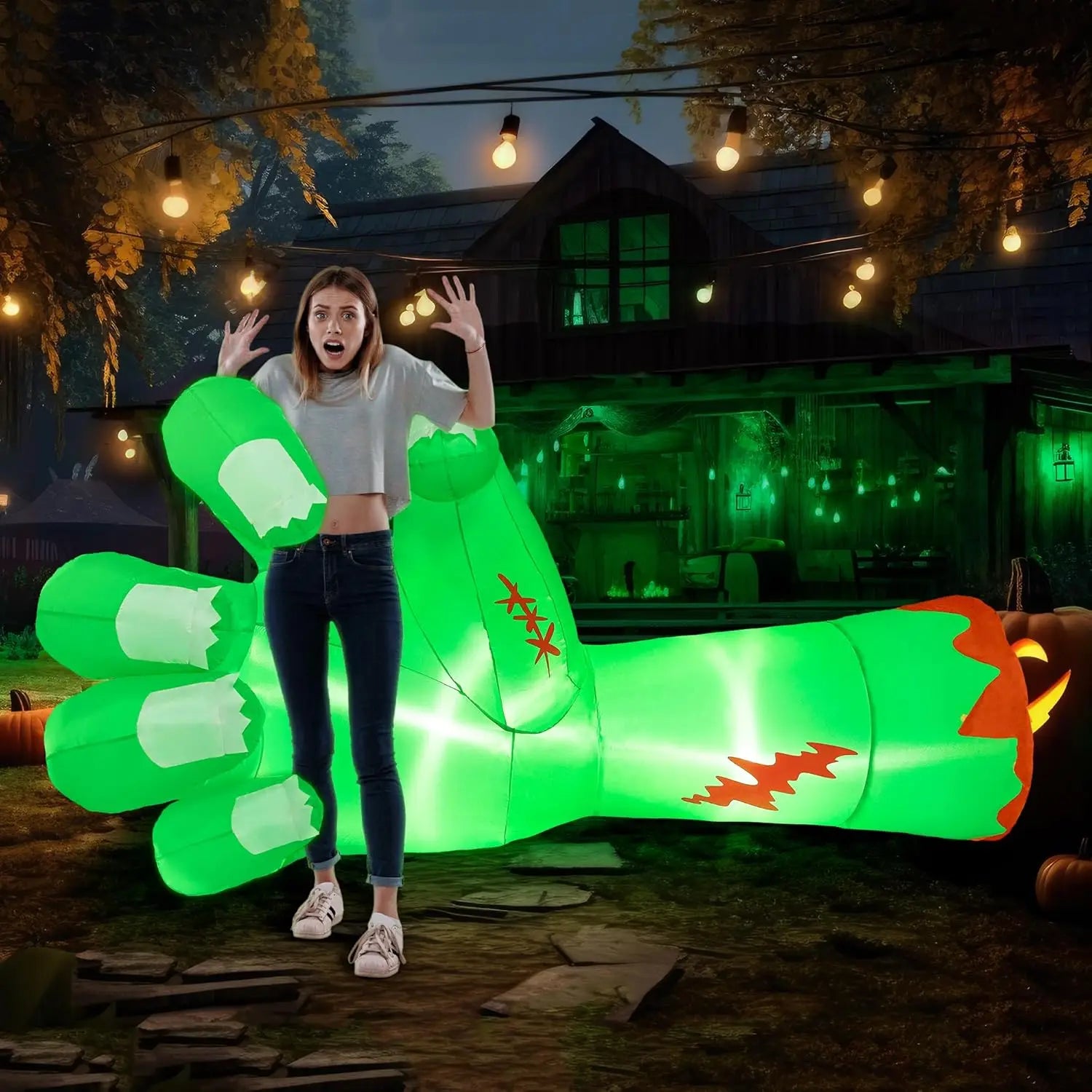 9 Foot Long Broken Zombie Hand and Arm Halloween Inflatable Decoration