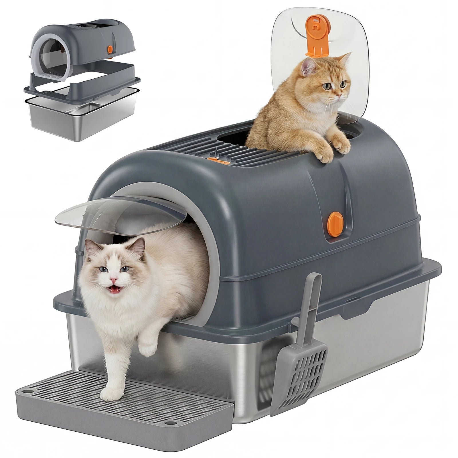 JHK 24 Inch Fully Enclosed Stainless Steel Cat Litter Box