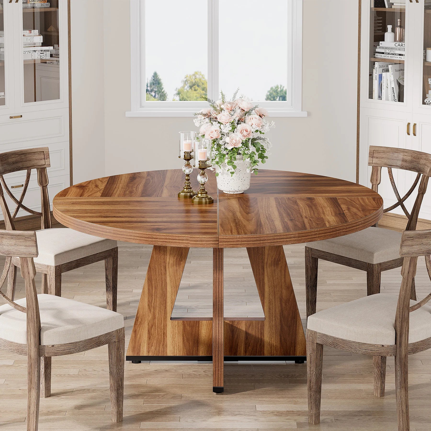 Tribesigns Farmhouse Style Round Dining Table for 4