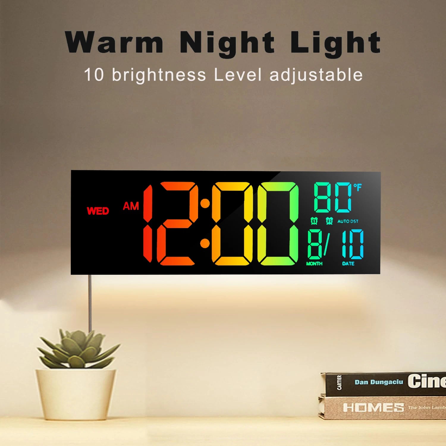Large Digital Wall Clock, LED Display with Remote