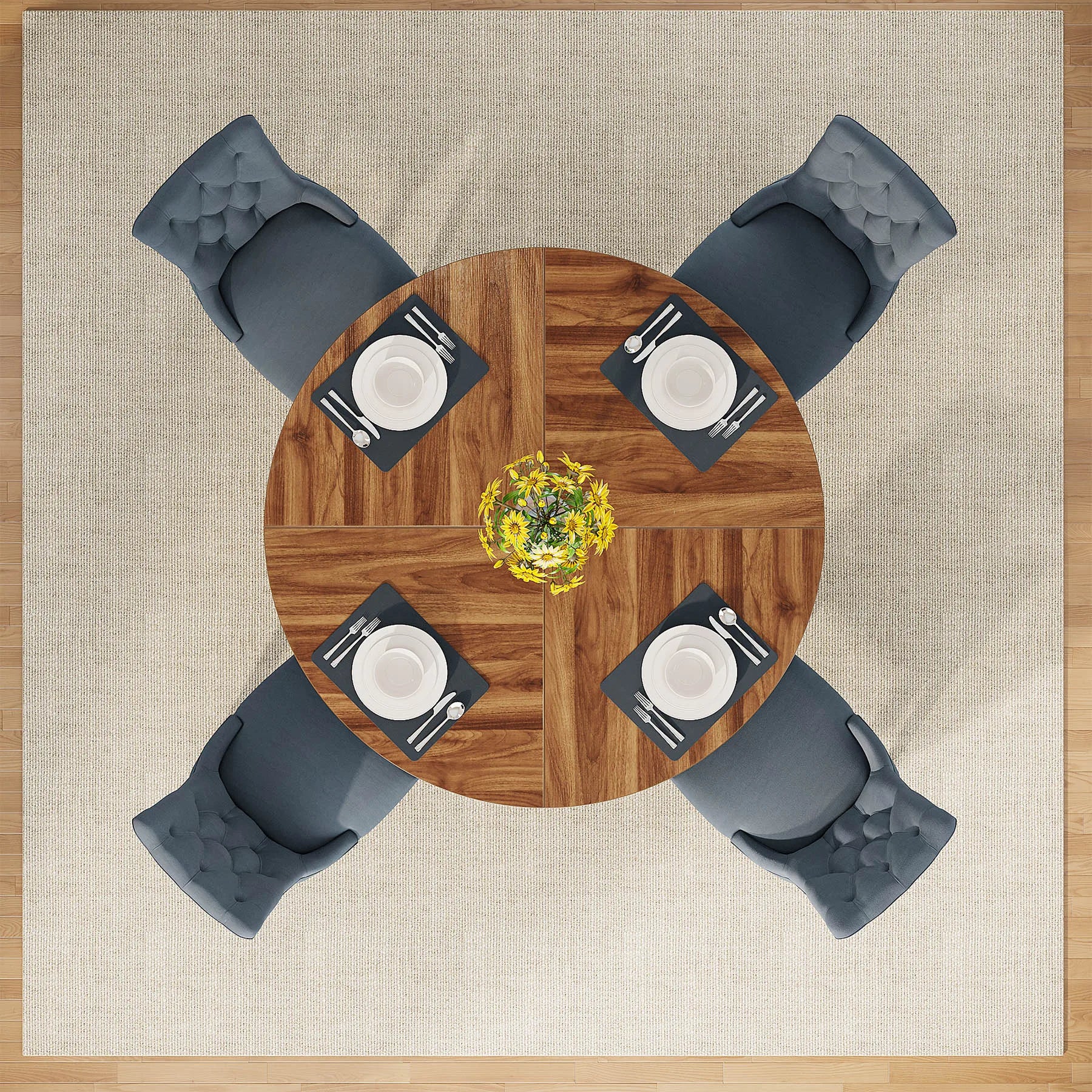 Tribesigns Farmhouse Style Round Dining Table for 4