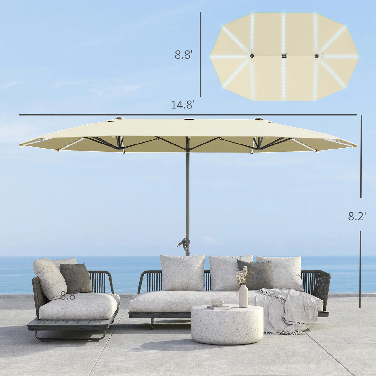 15 Foot Patio Umbrella with Solar Lights