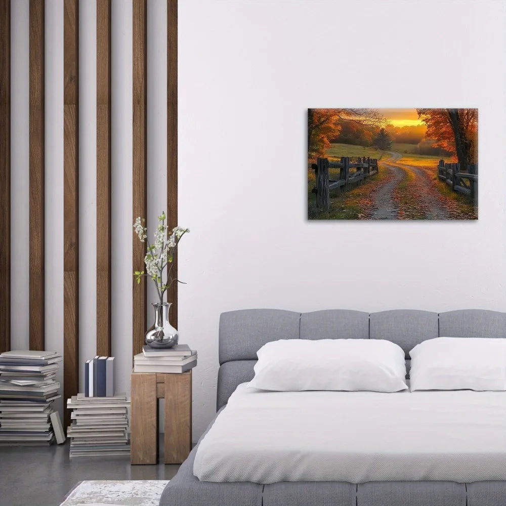 Vibrant Fall Colors with this Autumn Landscape Canvas Wall Art