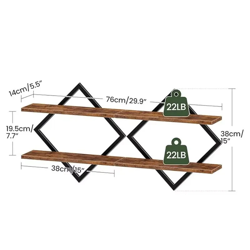One Set of Floating Wall Mounted Racks with Four Tiers