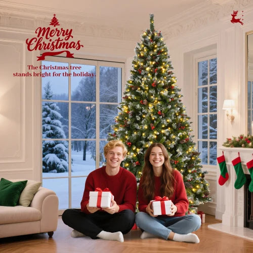 9 Foot Pre-Lit Pre-Decorated Pine Hinged Christmas Tree