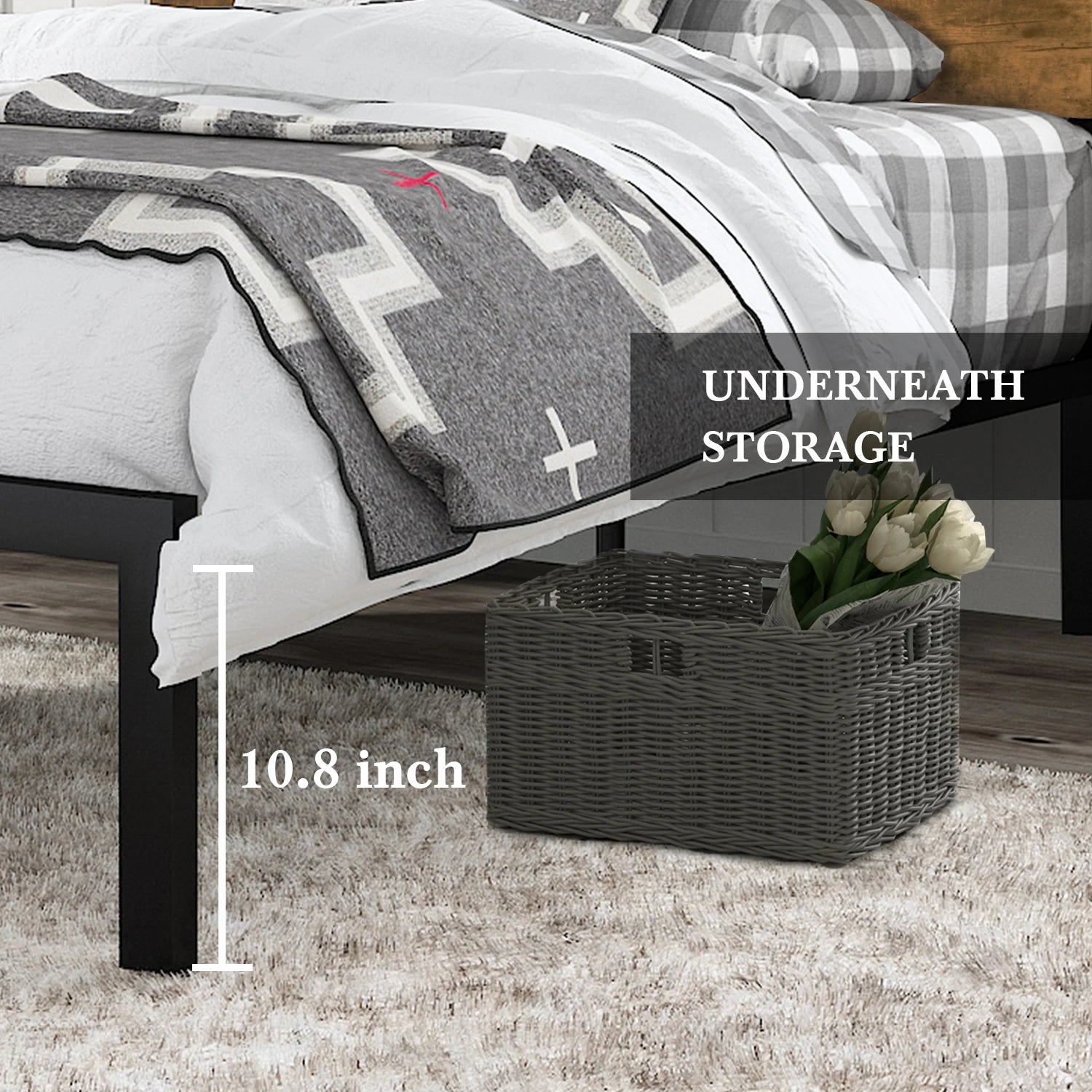 Bed Frame with Rustic Wooden Headboard