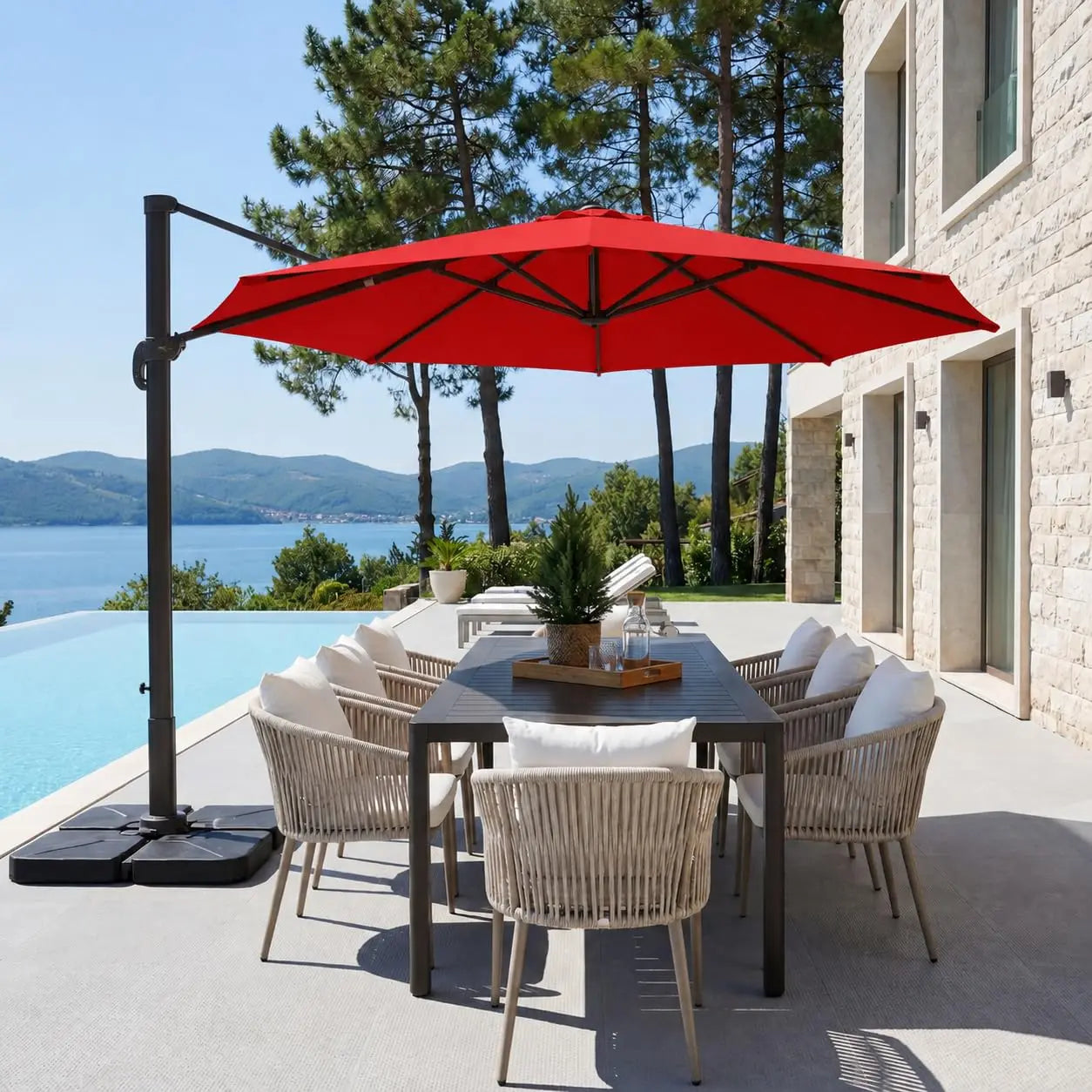 11 Foot Cantilever Offset Patio Umbrella with Base Included