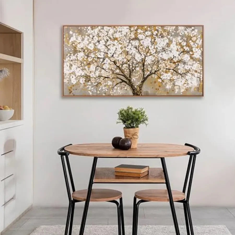 Radiant Modern Gold Tree of Life Oil Painting Style Wall Art
