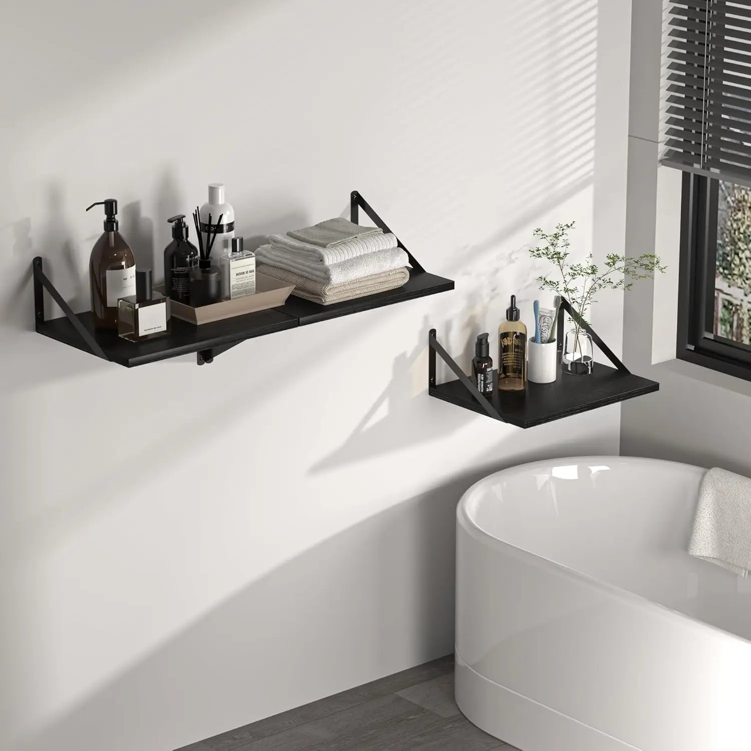 Set of 2 16" Wide x 12" Deep x 5.8" High Floating Wood Wall Shelves