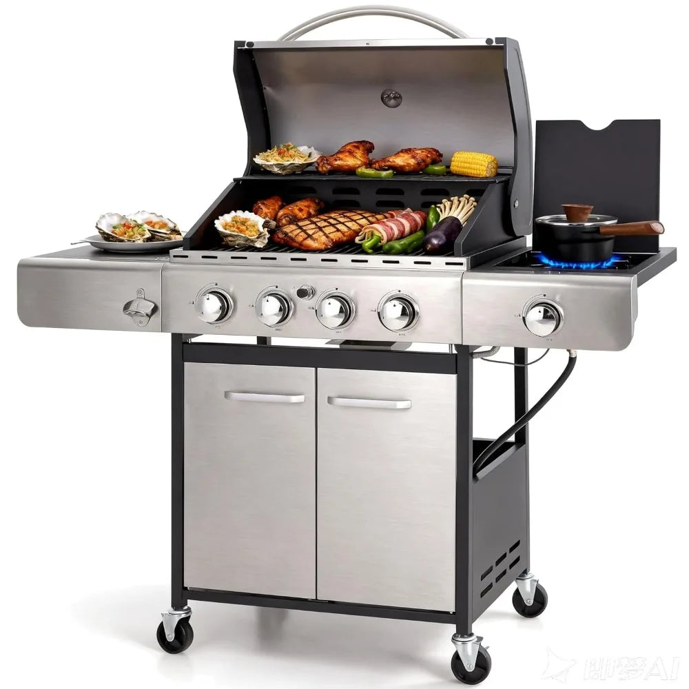 4-Burner Propane Gas Grill with Side Burner